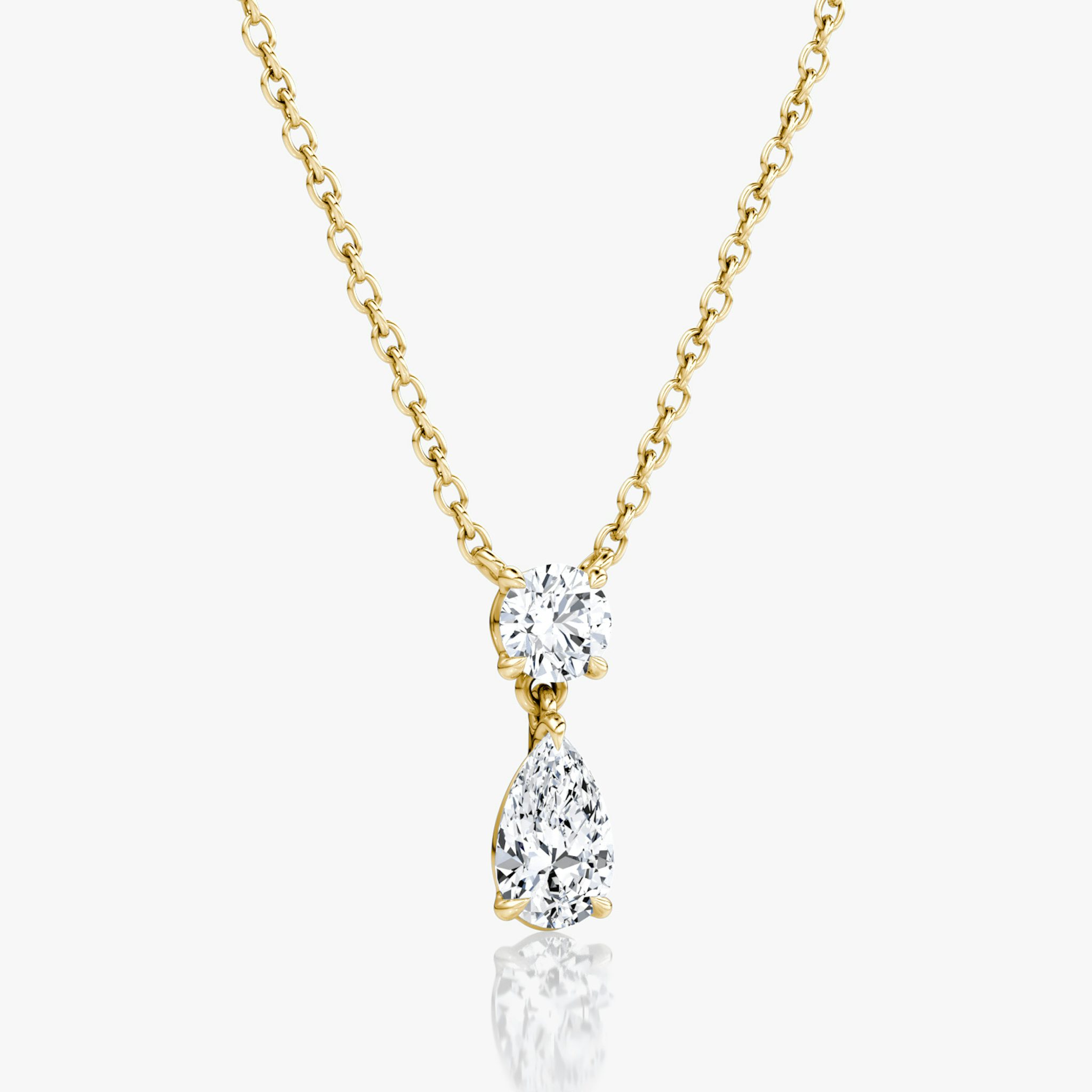 Signature Duo Drop Necklace | Round Brilliant and Pear | 14k | Yellow Gold | caratWeight: 0.75ct