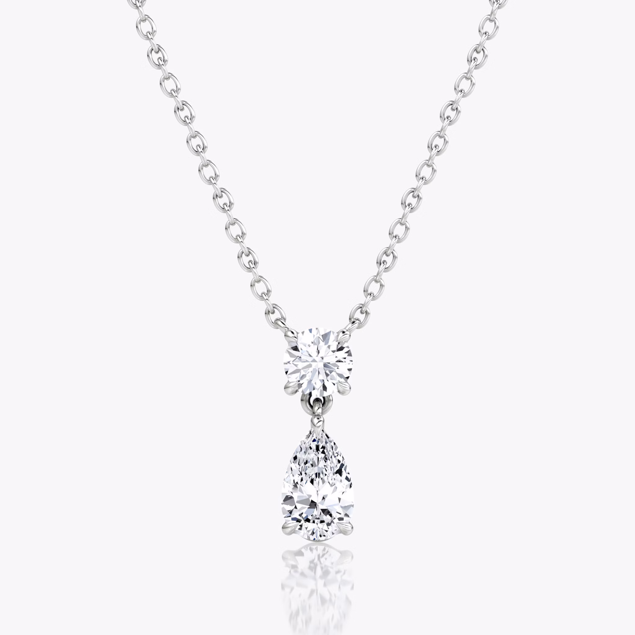 Signature Duo Drop Necklace | Round Brilliant and Pear | 14k | White Gold | caratWeight: 0.75ct