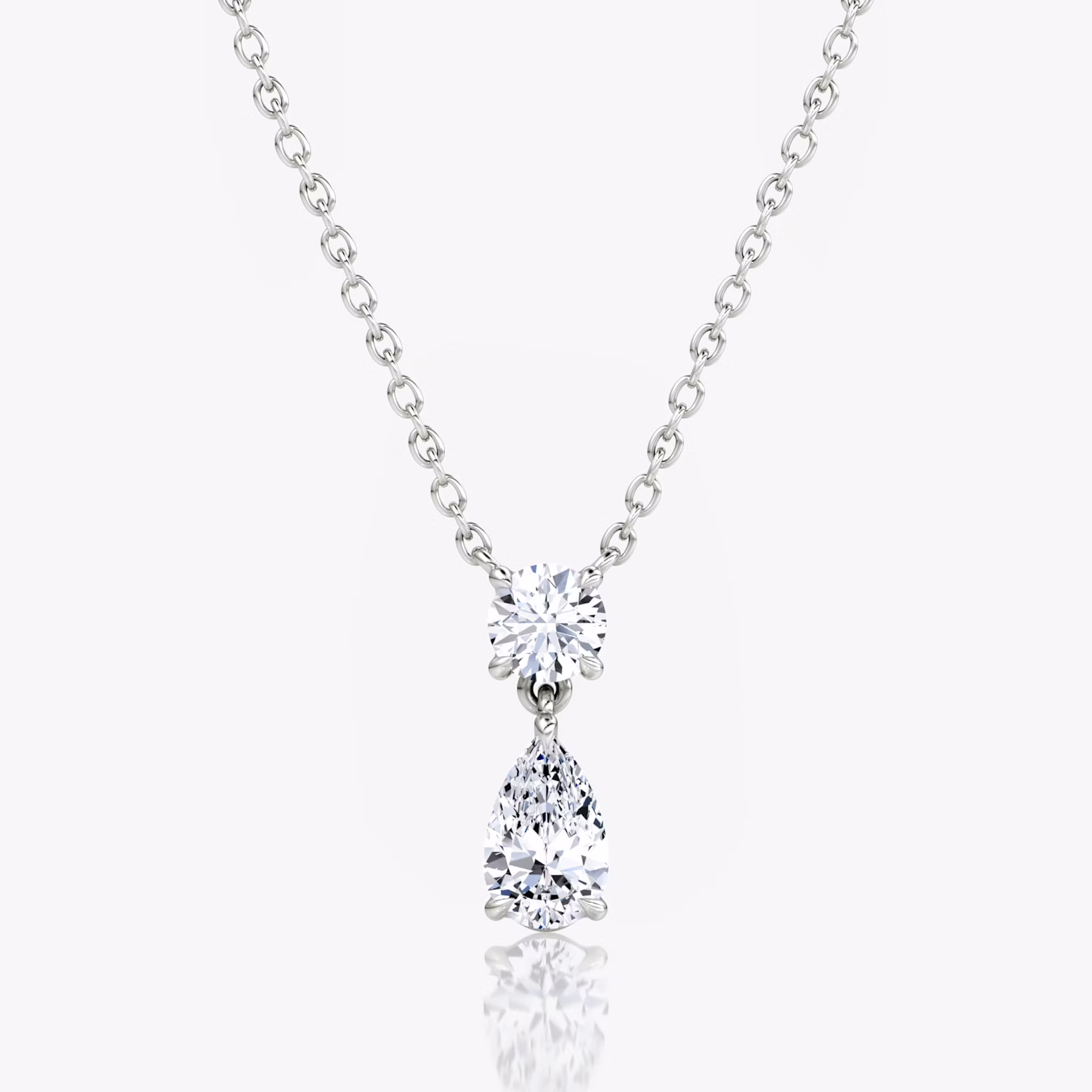 Signature Duo Drop Necklace Round Brilliant and Pear | White Gold