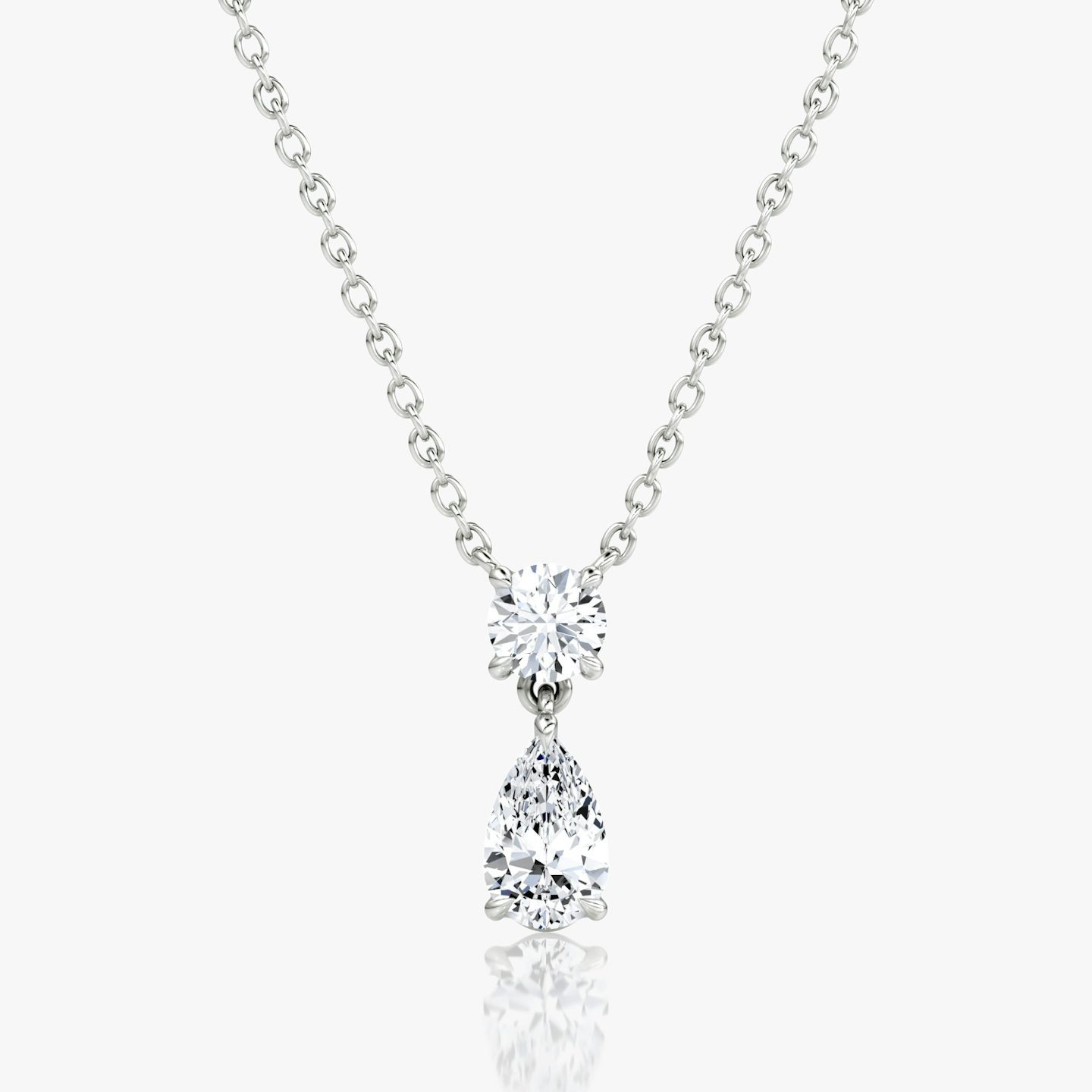 Signature Duo Drop Necklace | Round Brilliant and Pear | 14k | White Gold | caratWeight: 0.75ct