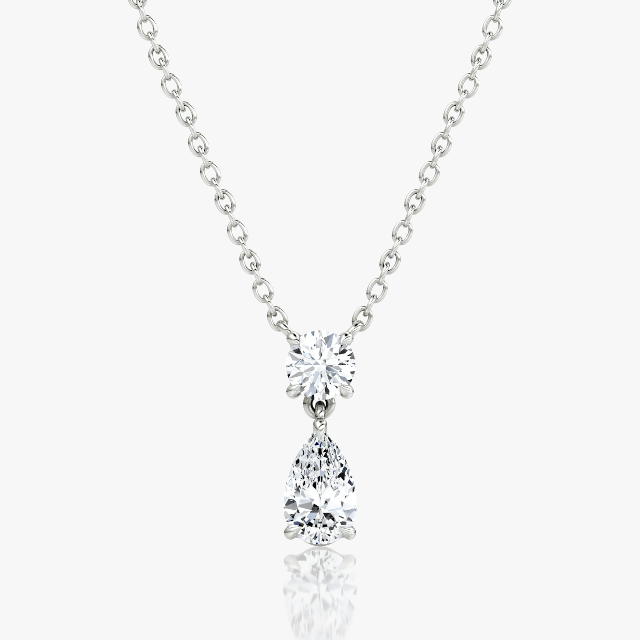 Signature Duo Drop Necklace | Round Brilliant and Pear | 14k | White Gold | caratWeight: 0.75ct