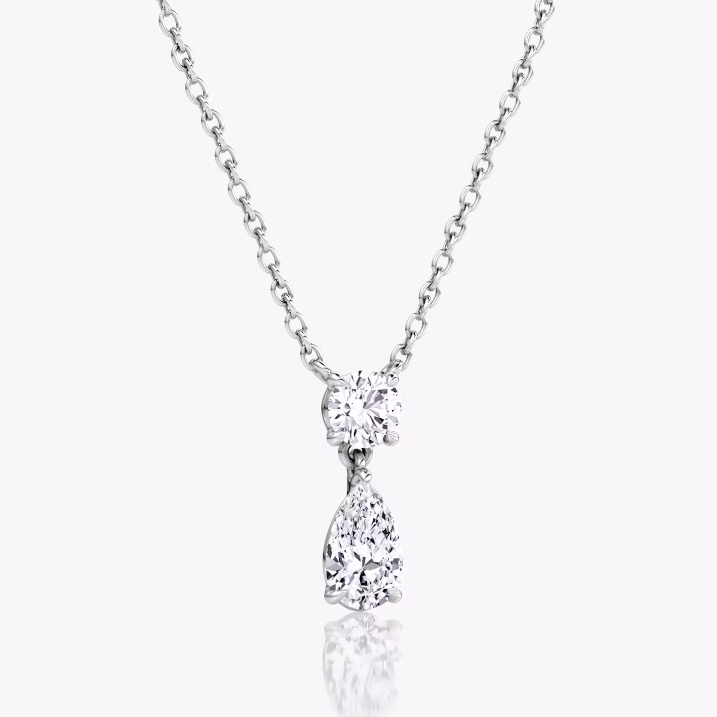 Signature Duo Drop Necklace | Round Brilliant and Pear | 14k | White Gold | caratWeight: 0.75ct