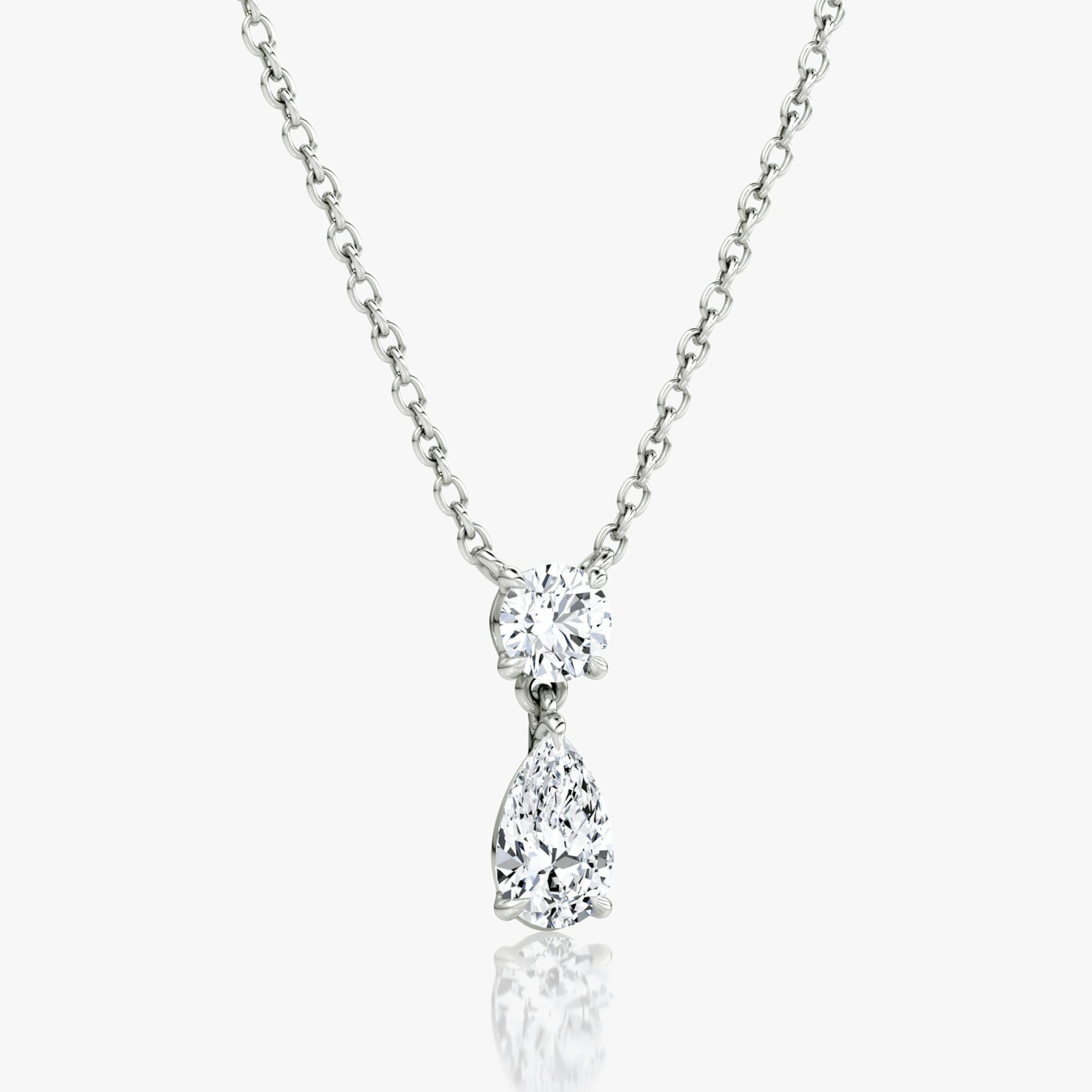 Signature Duo Drop Necklace | Round Brilliant and Pear | 14k | White Gold | caratWeight: 0.75ct