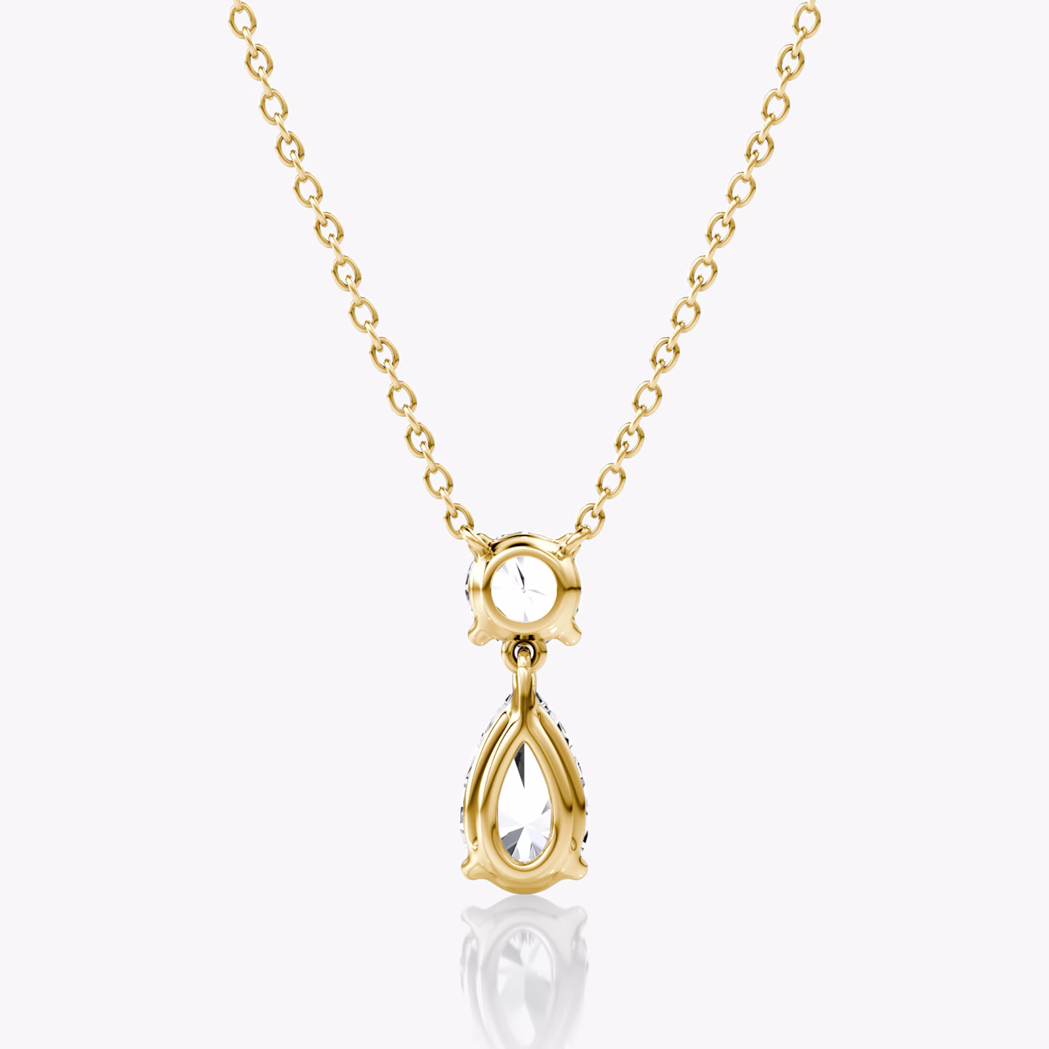 Signature Duo Drop Necklace | Round Brilliant and Pear | 14k | Yellow Gold | caratWeight: 1.50ct