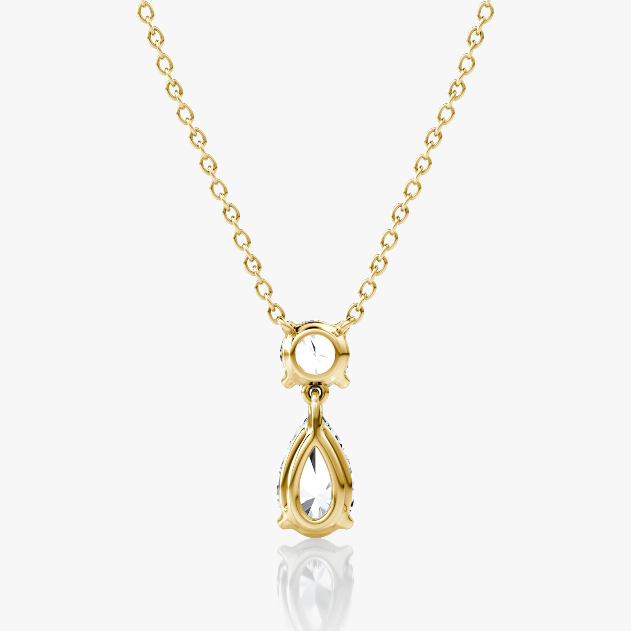 Signature Duo Drop Necklace | Round Brilliant and Pear | 14k | Yellow Gold | caratWeight: 1.50ct