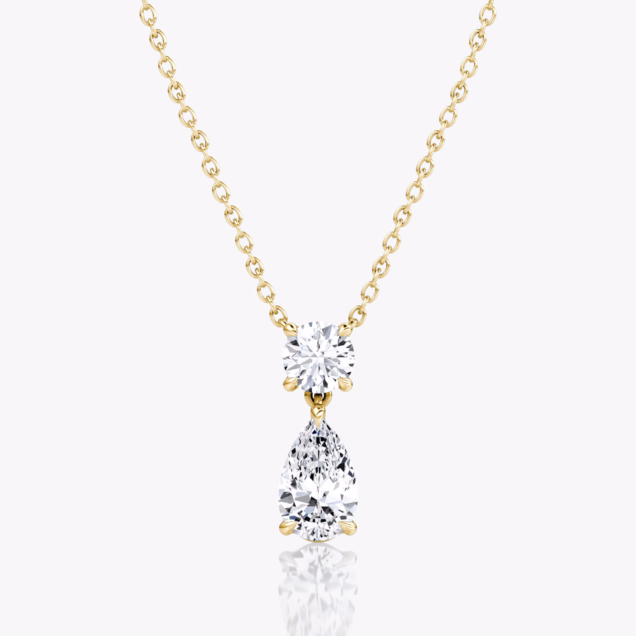 Signature Duo Drop Necklace | Round Brilliant and Pear | 14k | Yellow Gold | caratWeight: 1.50ct