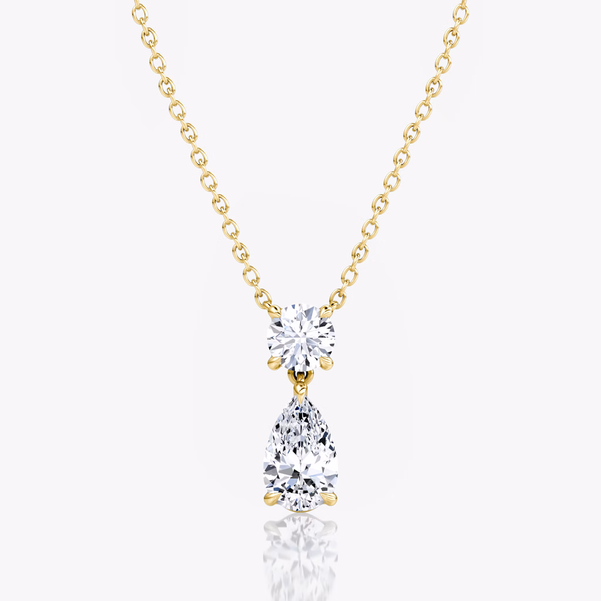 Signature Duo Drop Necklace Round Brilliant and Pear | Yellow Gold