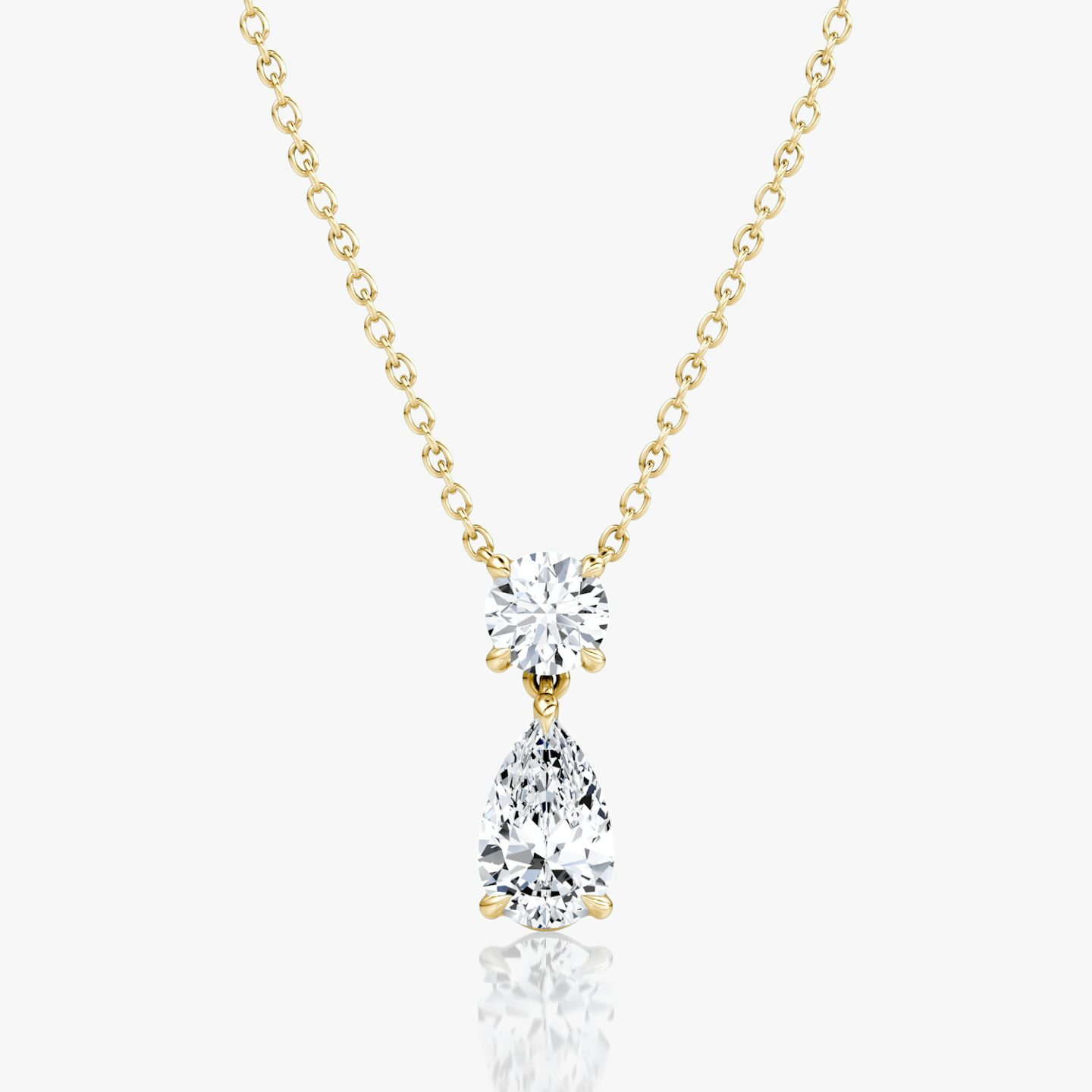 Signature Duo Drop Necklace | Round Brilliant and Pear | 14k | Yellow Gold | caratWeight: 1.50ct
