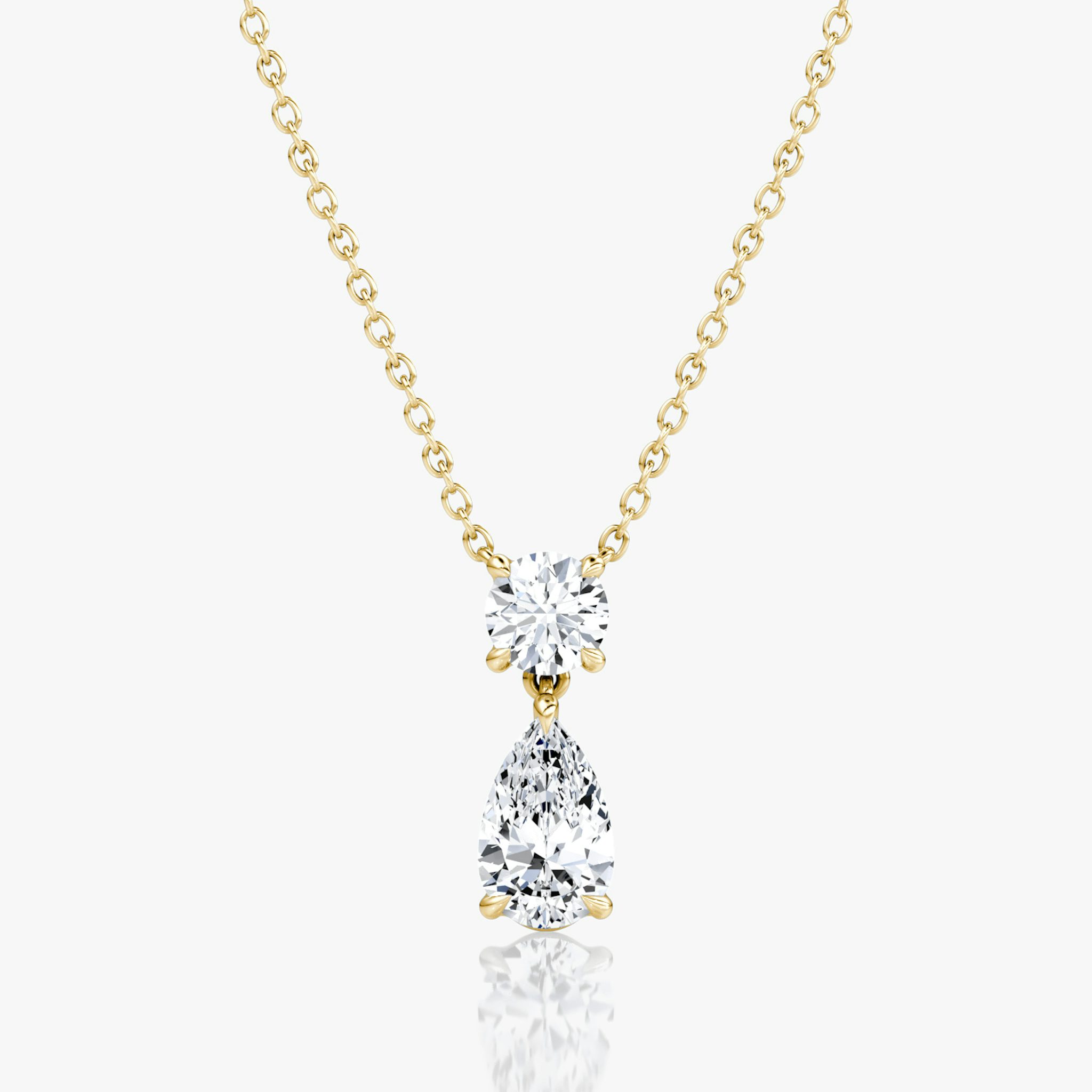 Signature Duo Drop Necklace | Round Brilliant and Pear | 14k | Yellow Gold | caratWeight: 1.50ct