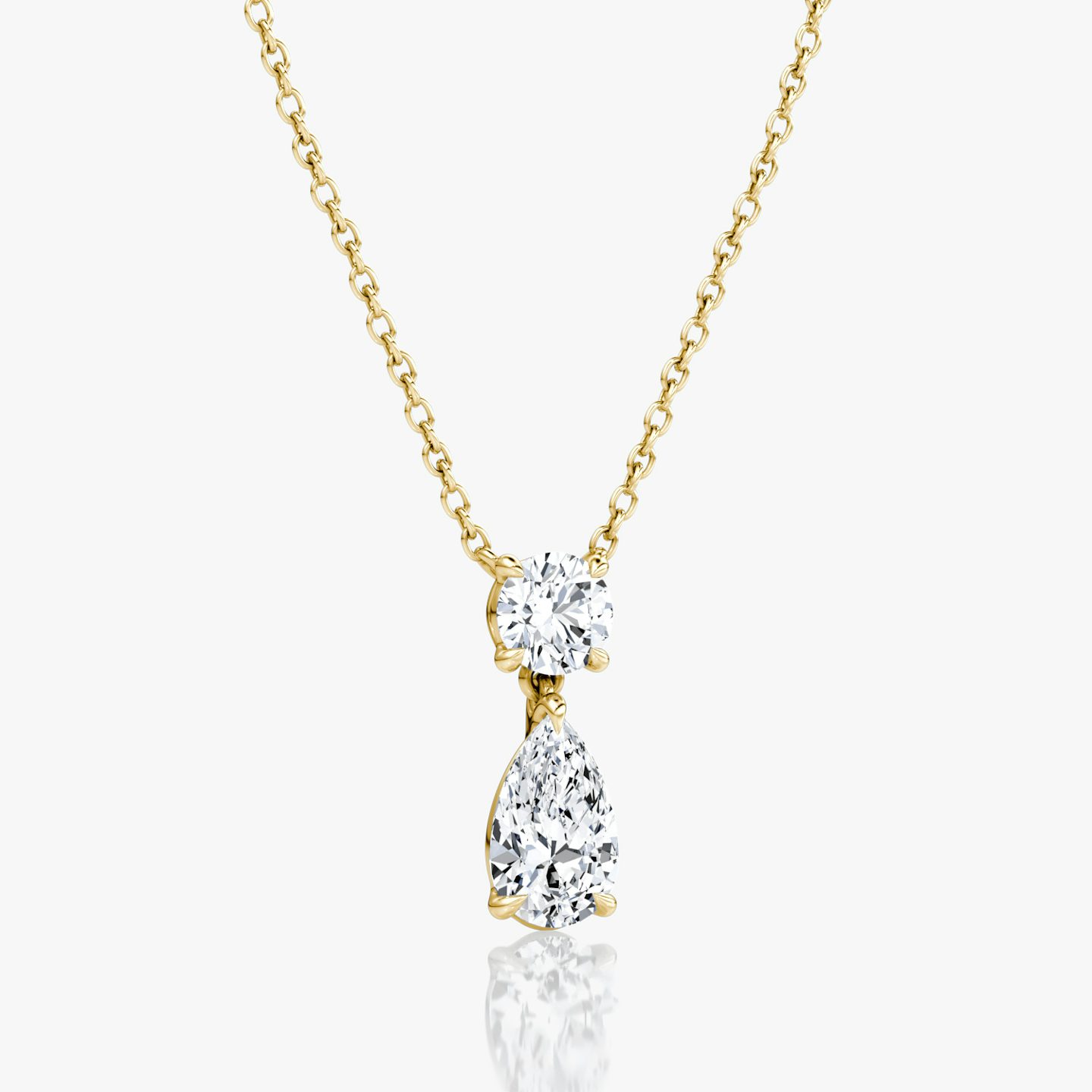 Signature Duo Drop Necklace | Round Brilliant and Pear | 14k | Yellow Gold | caratWeight: 1.50ct