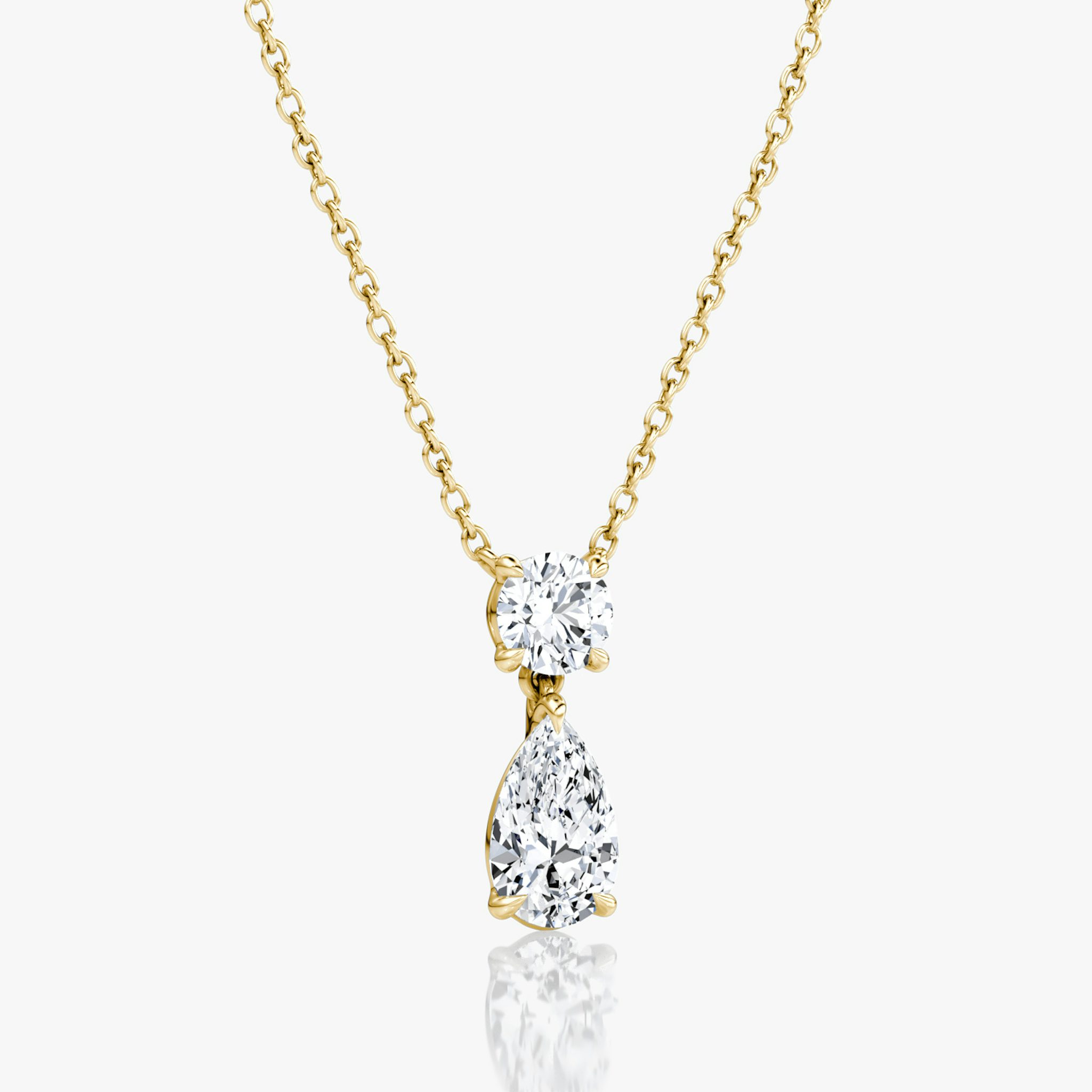 Signature Duo Drop Necklace | Round Brilliant and Pear | 14k | Yellow Gold | caratWeight: 1.50ct