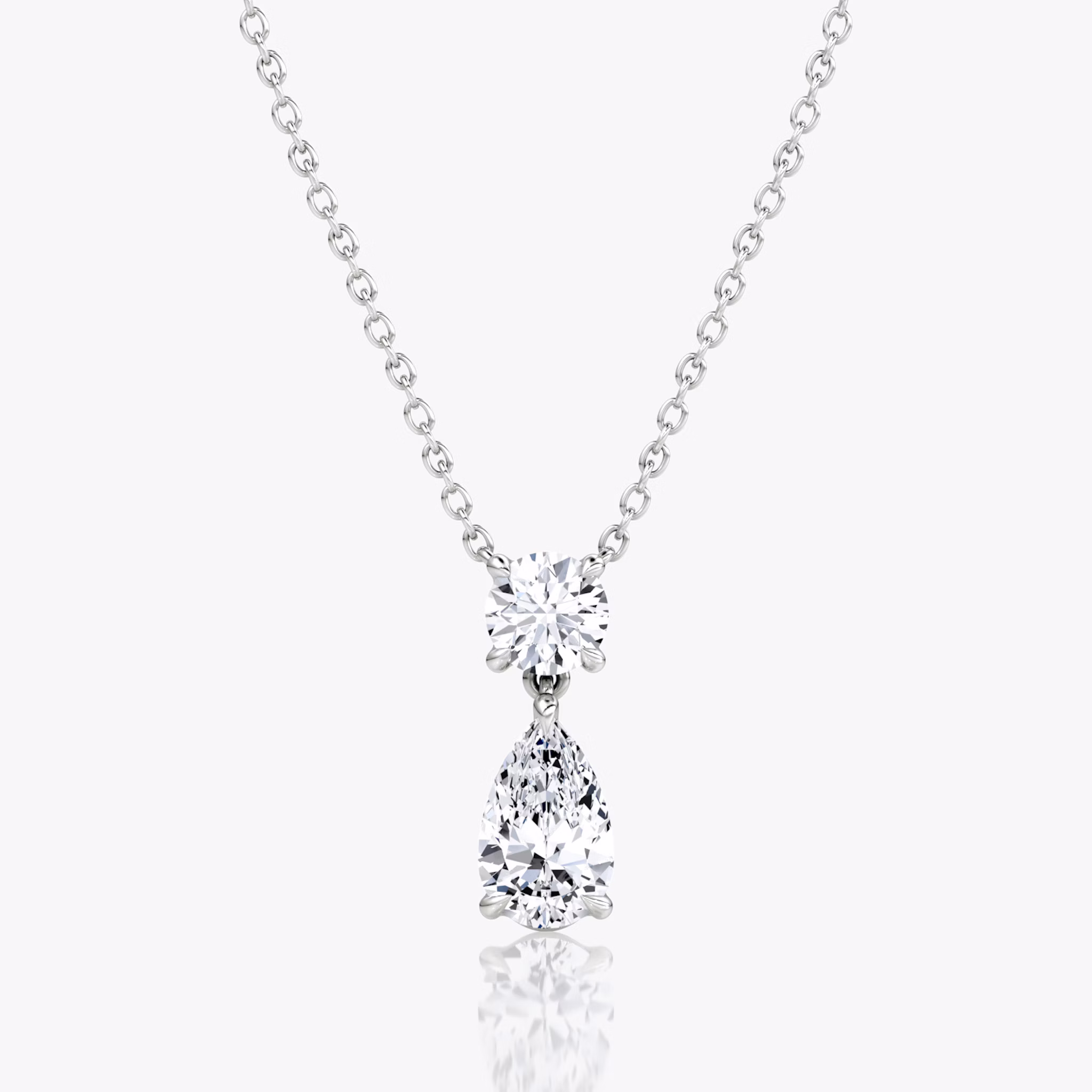 Signature Duo Drop Necklace | Round Brilliant and Pear | 14k | White Gold | caratWeight: 1.50ct