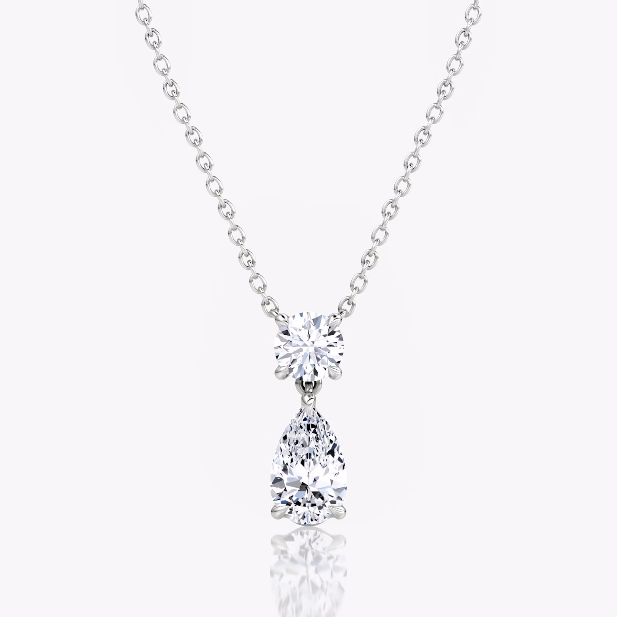 Signature Duo Drop Necklace Round Brilliant and Pear | White Gold