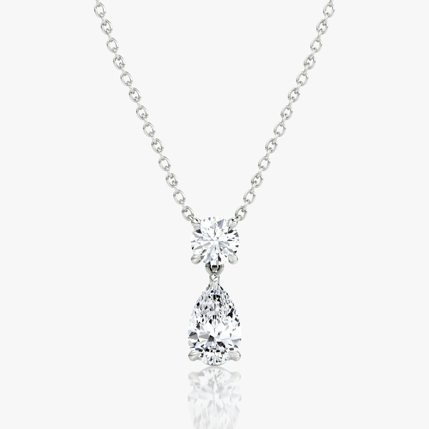 Signature Duo Drop Necklace | Round Brilliant and Pear | 14k | White Gold | caratWeight: 1.50ct