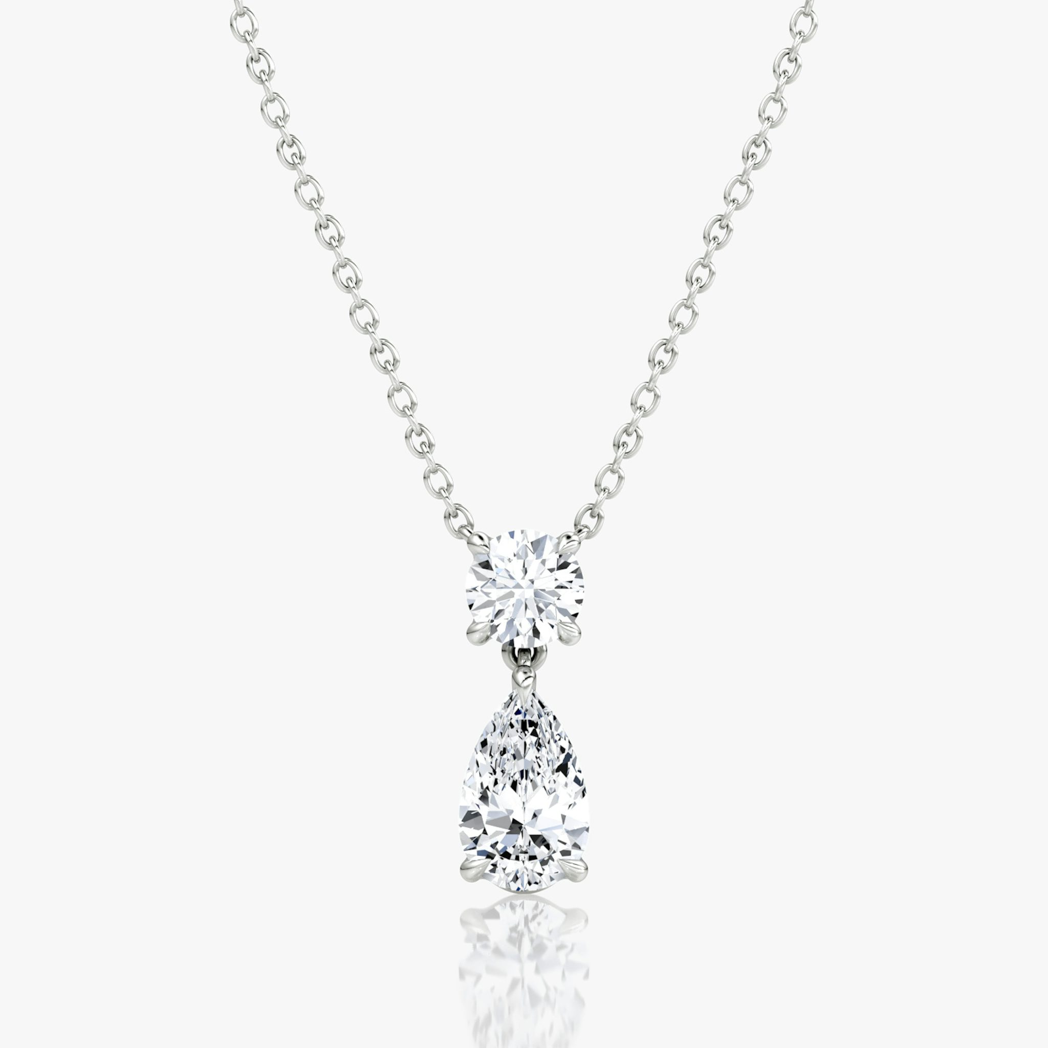 Signature Duo Drop Necklace | Round Brilliant and Pear | 14k | White Gold | caratWeight: 1.50ct