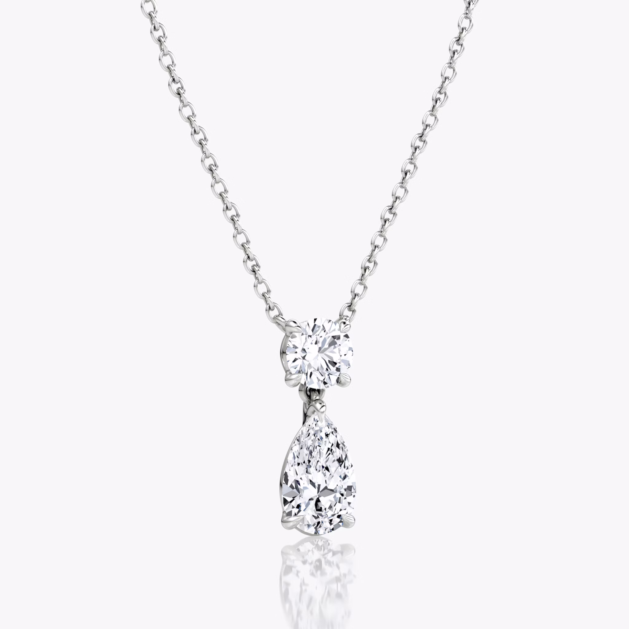 Signature Duo Drop Necklace | Round Brilliant and Pear | 14k | White Gold | caratWeight: 1.50ct