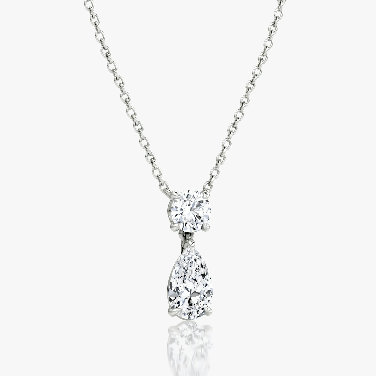 Signature Duo Drop Necklace | Round Brilliant and Pear | 14k | White Gold | caratWeight: 1.50ct