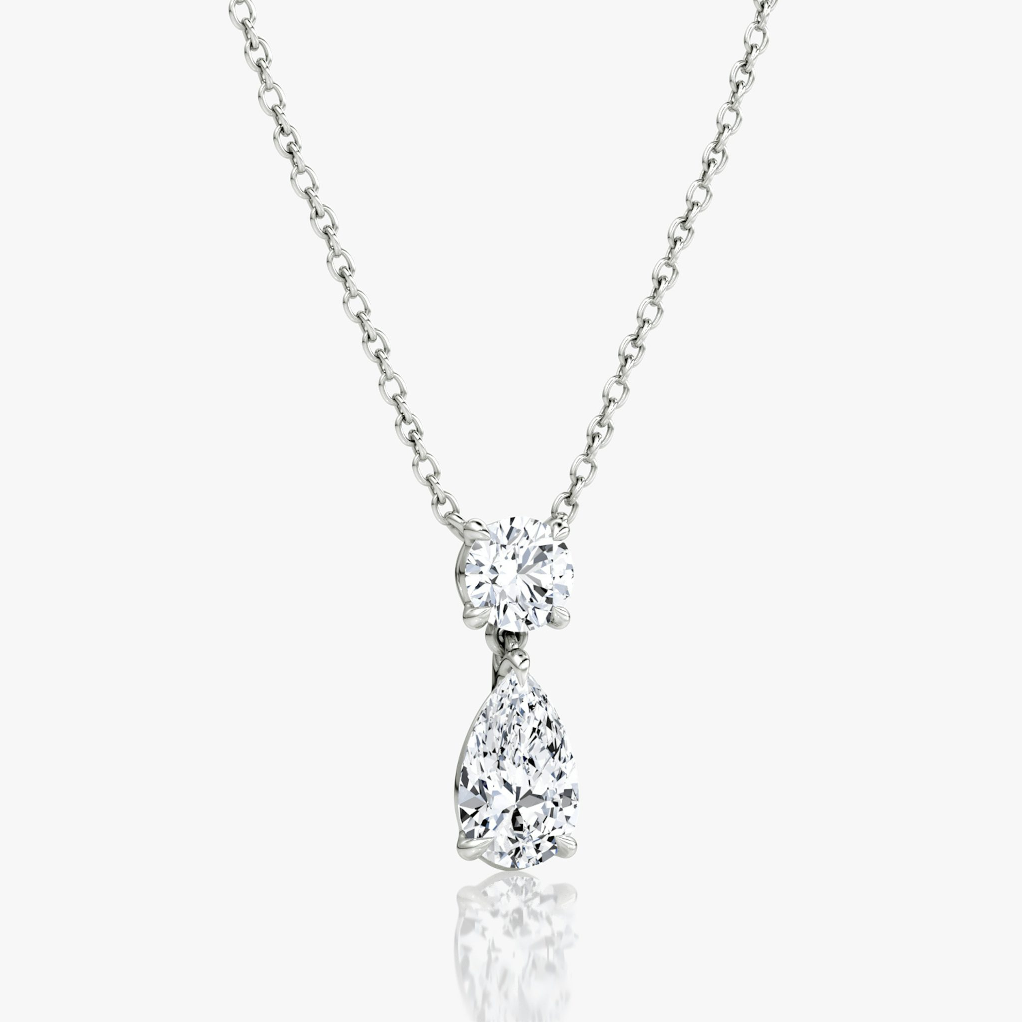 Signature Duo Drop Necklace | Round Brilliant and Pear | 14k | White Gold | caratWeight: 1.50ct