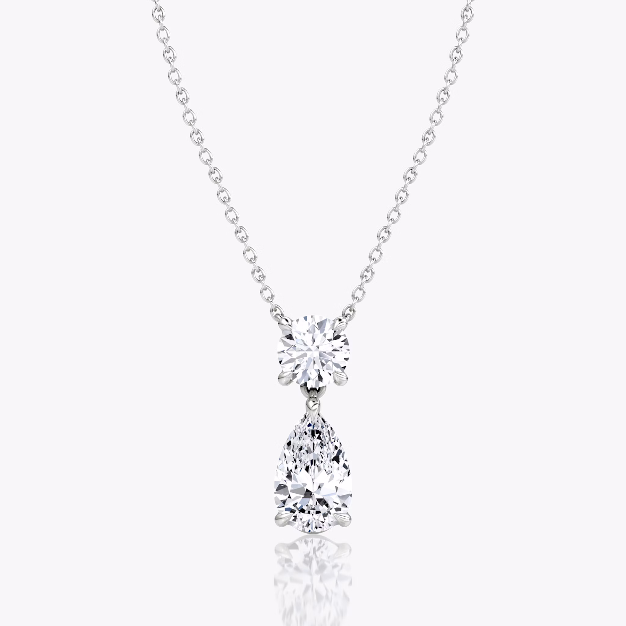 Signature Duo Drop Necklace | Round Brilliant and Pear | 14k | White Gold | caratWeight: 3ct
