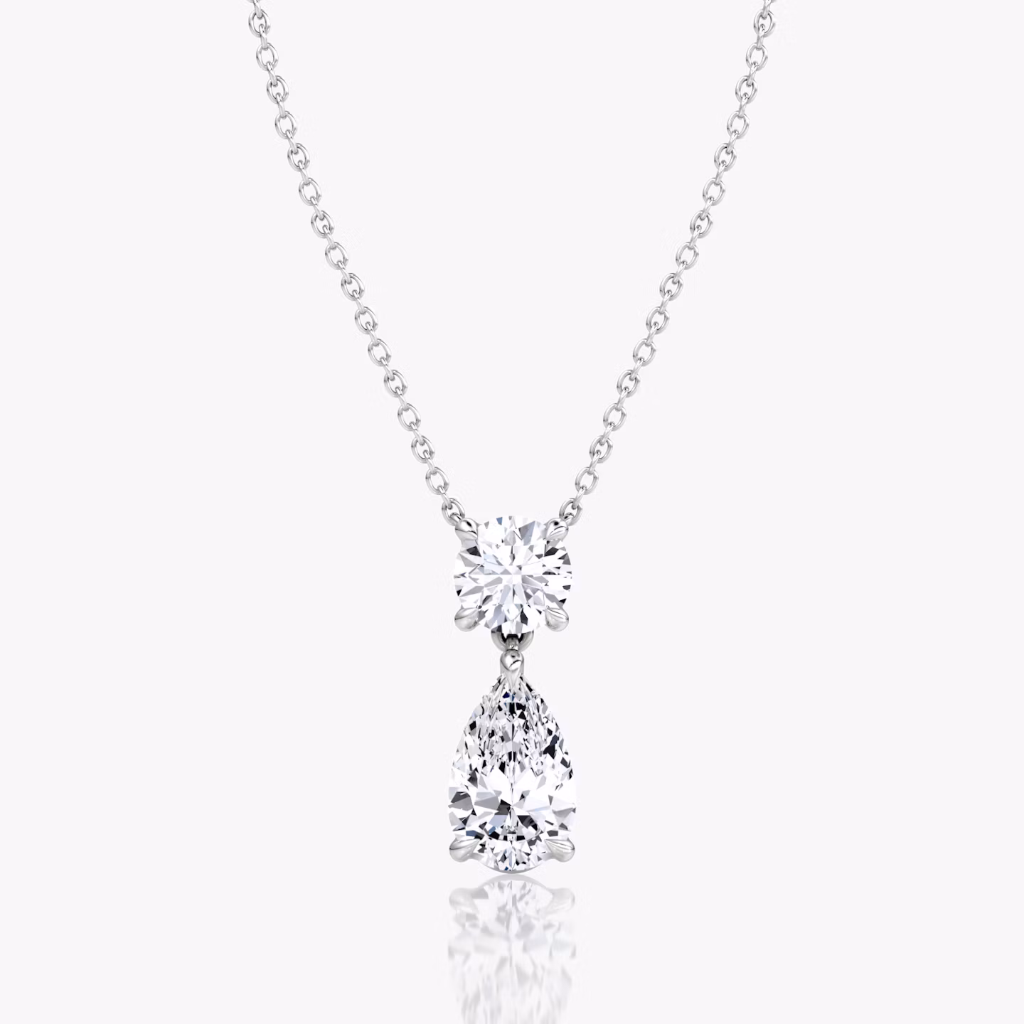 Signature Duo Drop Necklace | Round Brilliant and Pear | 14k | White Gold | caratWeight: 3ct
