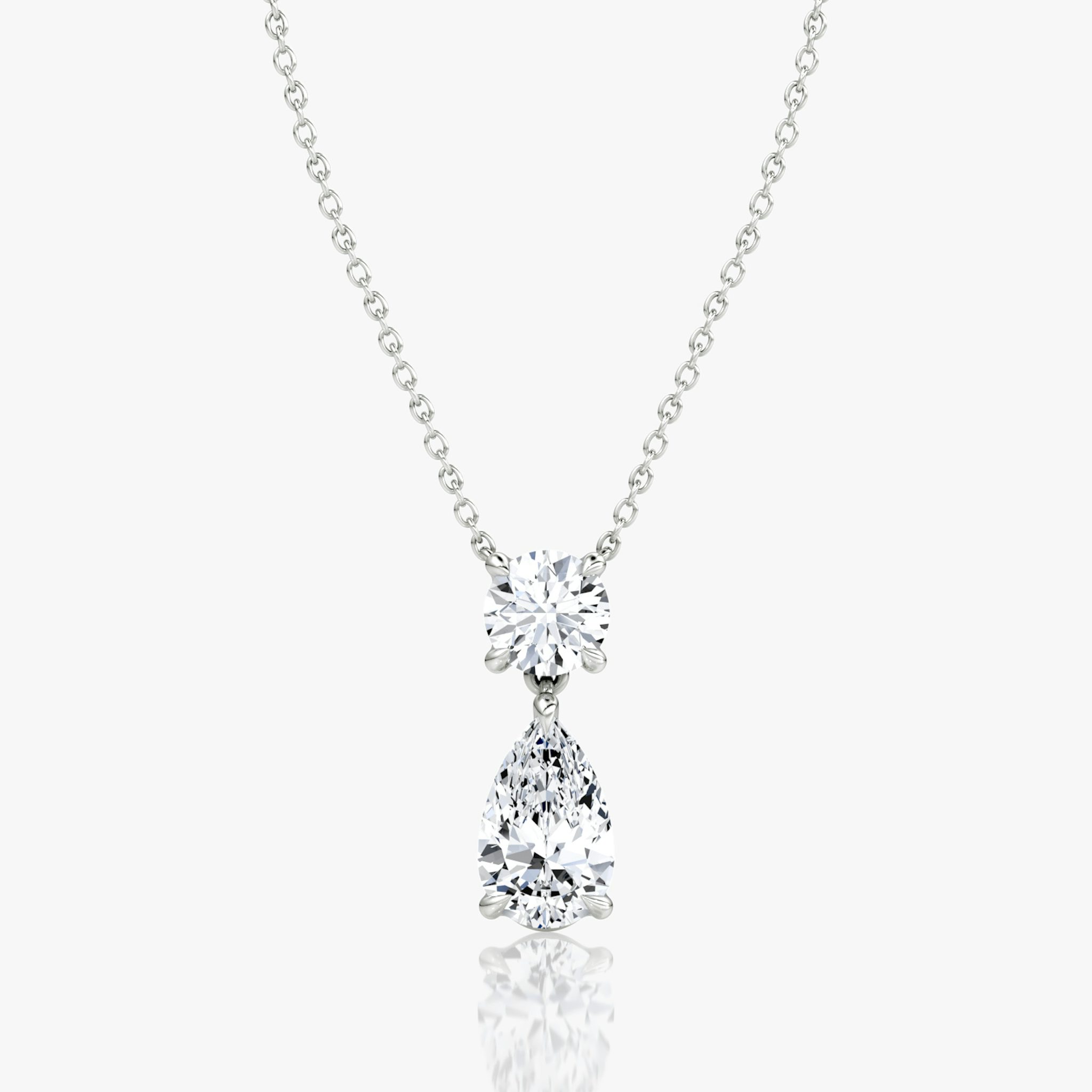 Signature Duo Drop Necklace | Round Brilliant and Pear | 14k | White Gold | caratWeight: 3ct