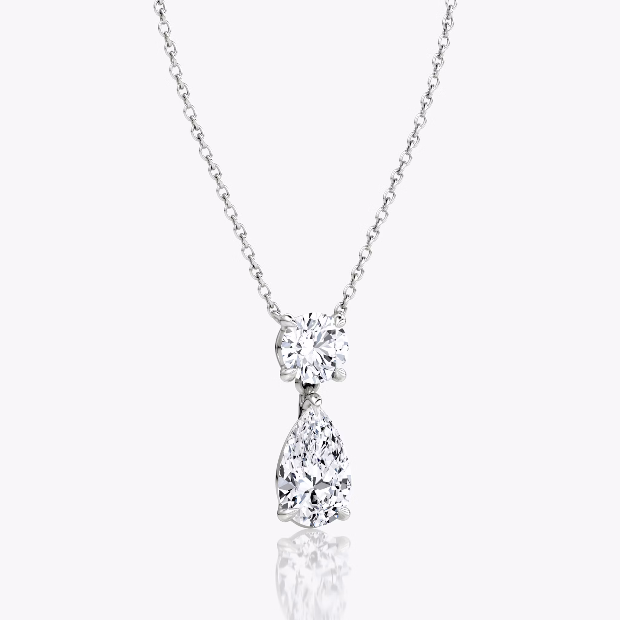Signature Duo Drop Necklace | Round Brilliant and Pear | 14k | White Gold | caratWeight: 3ct