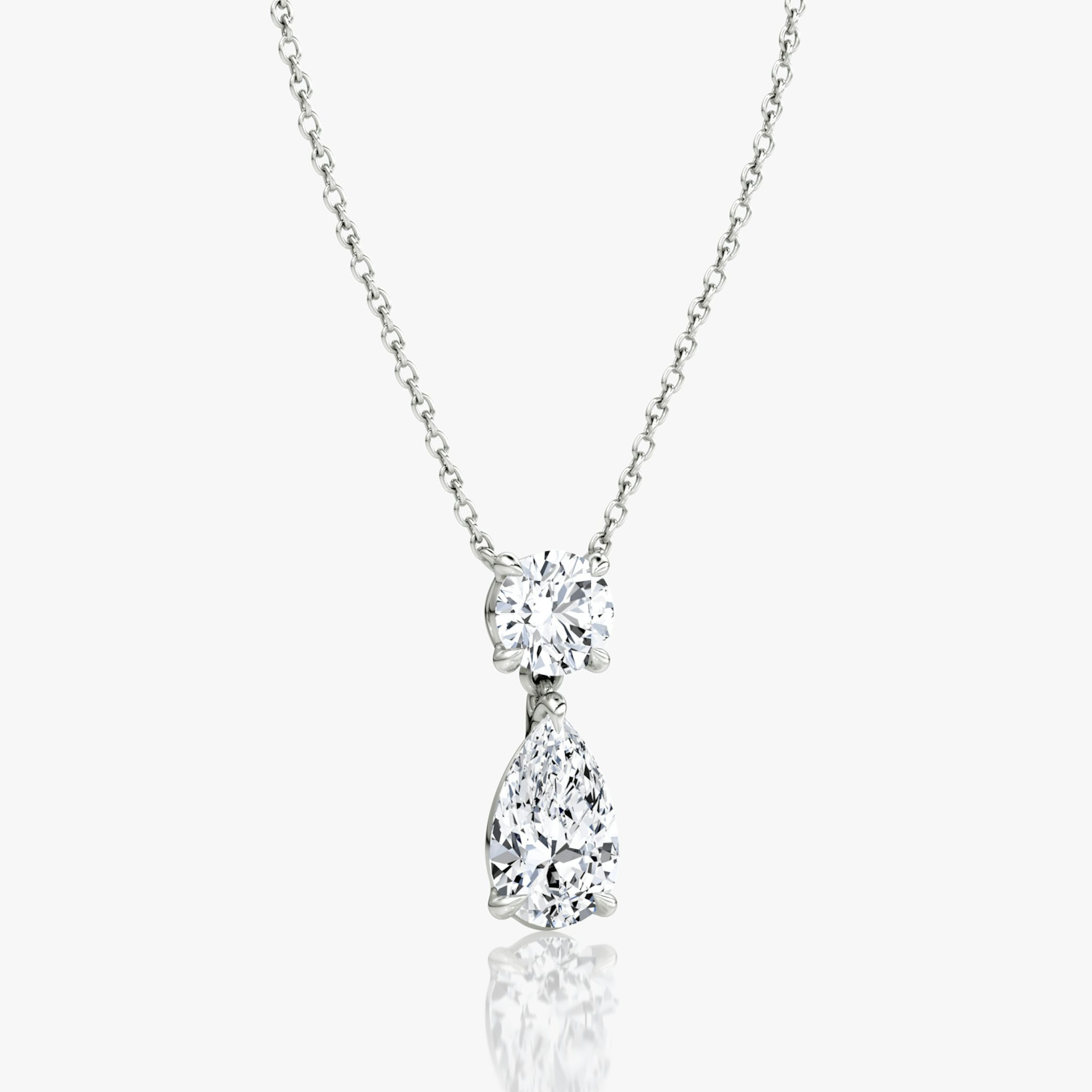 Signature Duo Drop Necklace | Round Brilliant and Pear | 14k | White Gold | caratWeight: 3ct