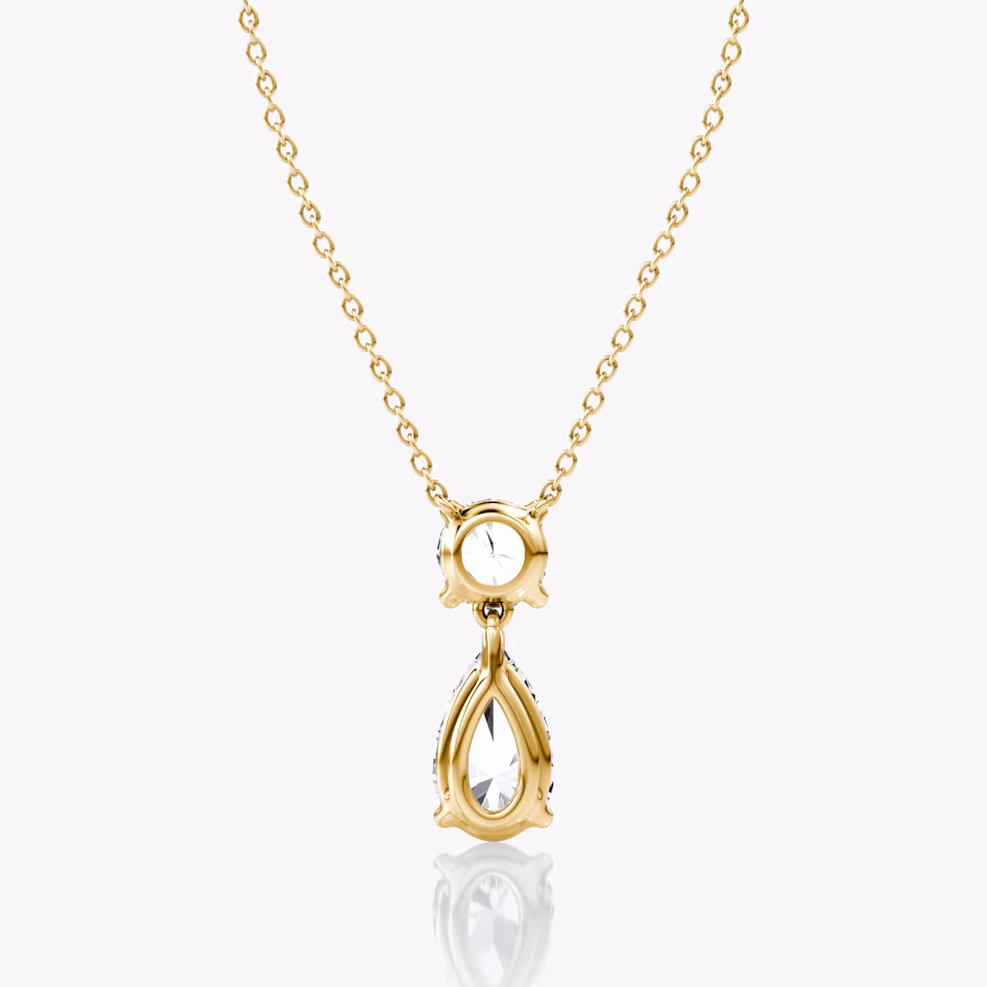 Signature Duo Drop Necklace | Round Brilliant and Pear | 14k | Yellow Gold | caratWeight: 3ct