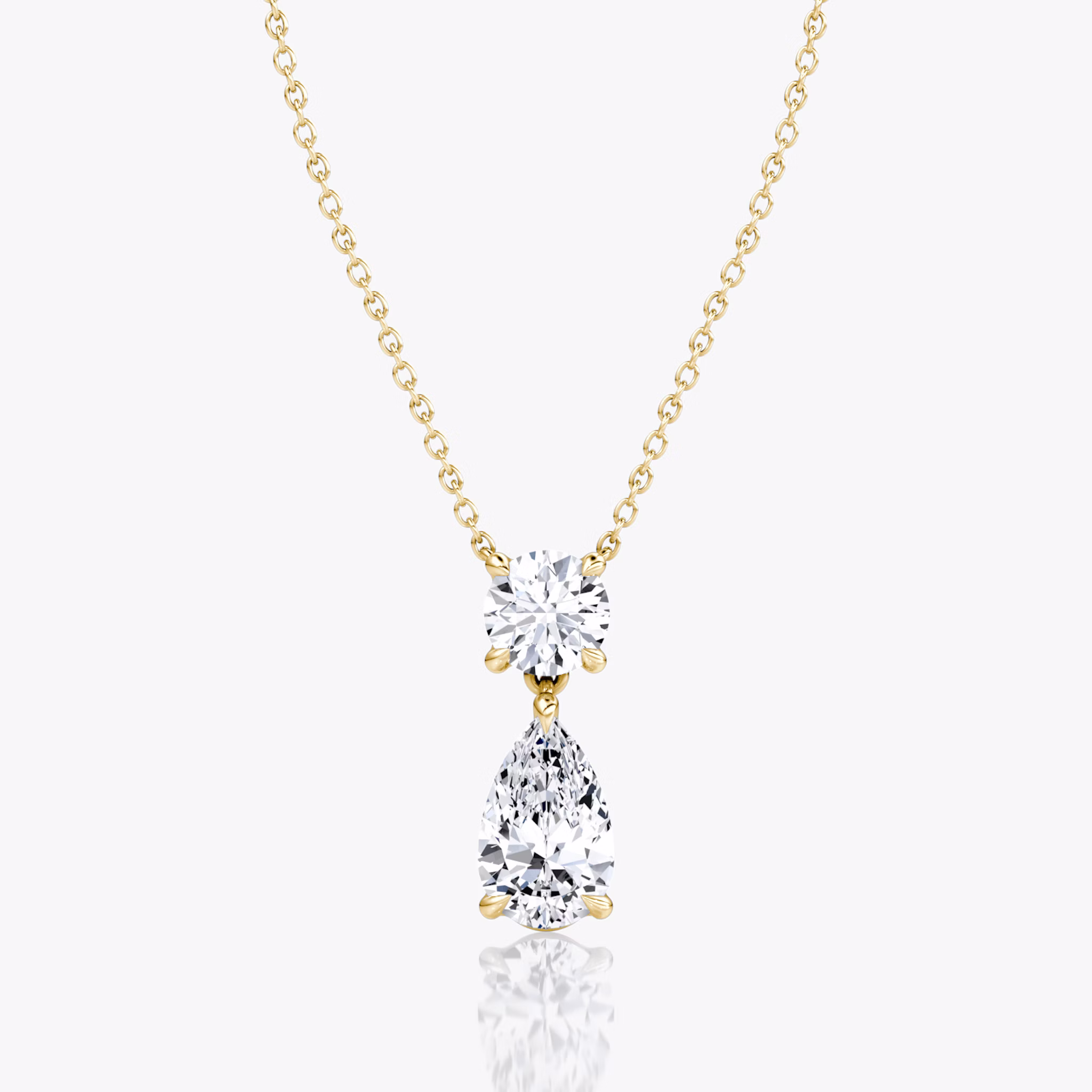 Signature Duo Drop Necklace | Round Brilliant and Pear | 14k | Yellow Gold | caratWeight: 3ct