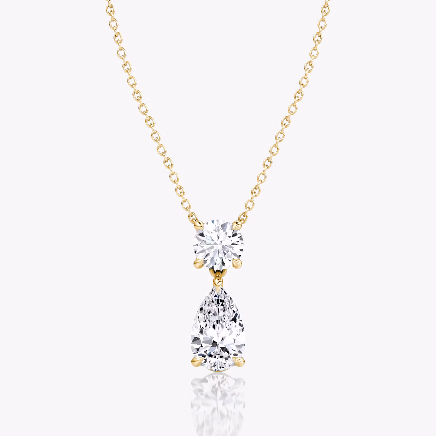Signature Duo Drop Necklace | Round Brilliant and Pear | 14k | Yellow Gold | caratWeight: 3ct