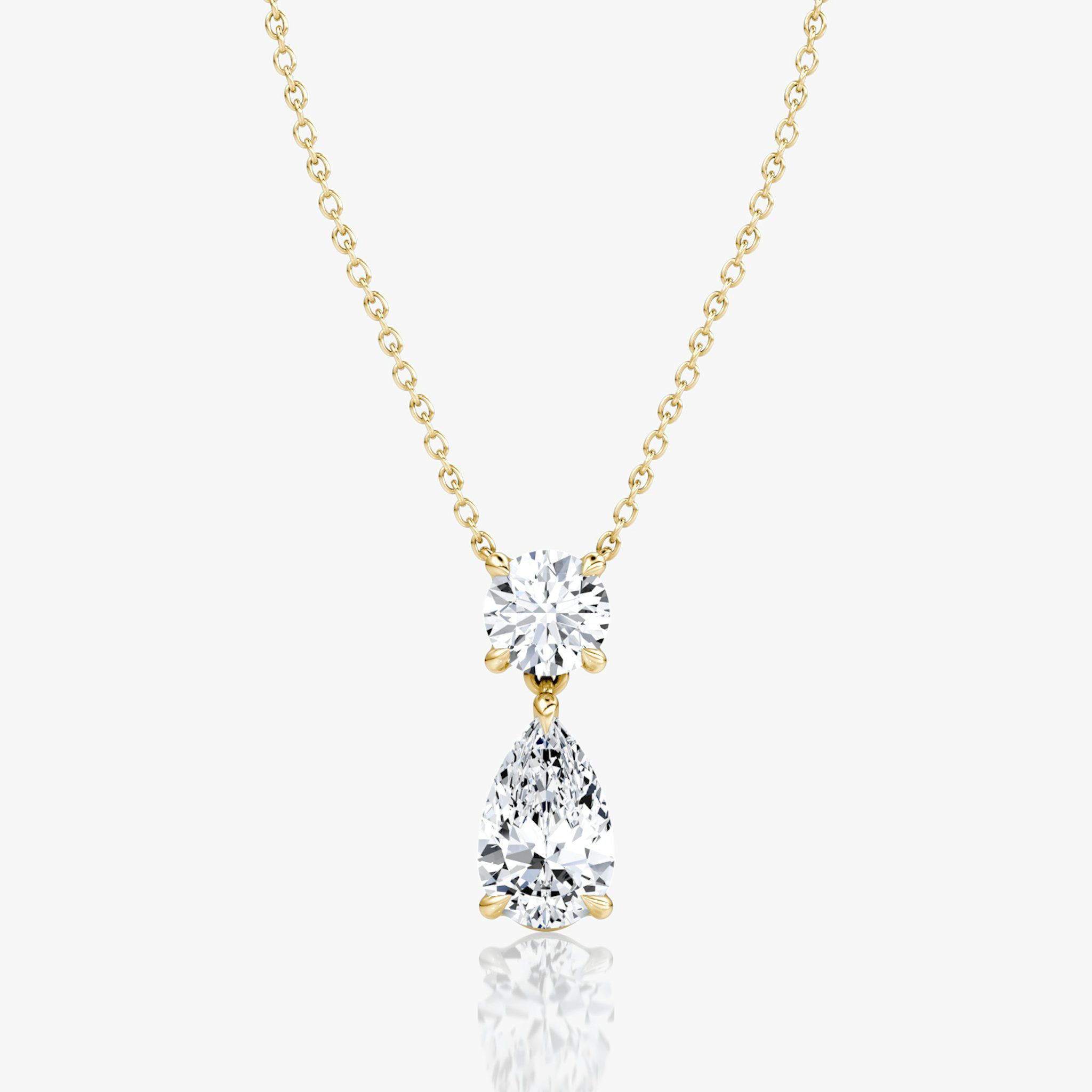 Signature Duo Drop Necklace | Round Brilliant and Pear | 14k | Yellow Gold | caratWeight: 3ct