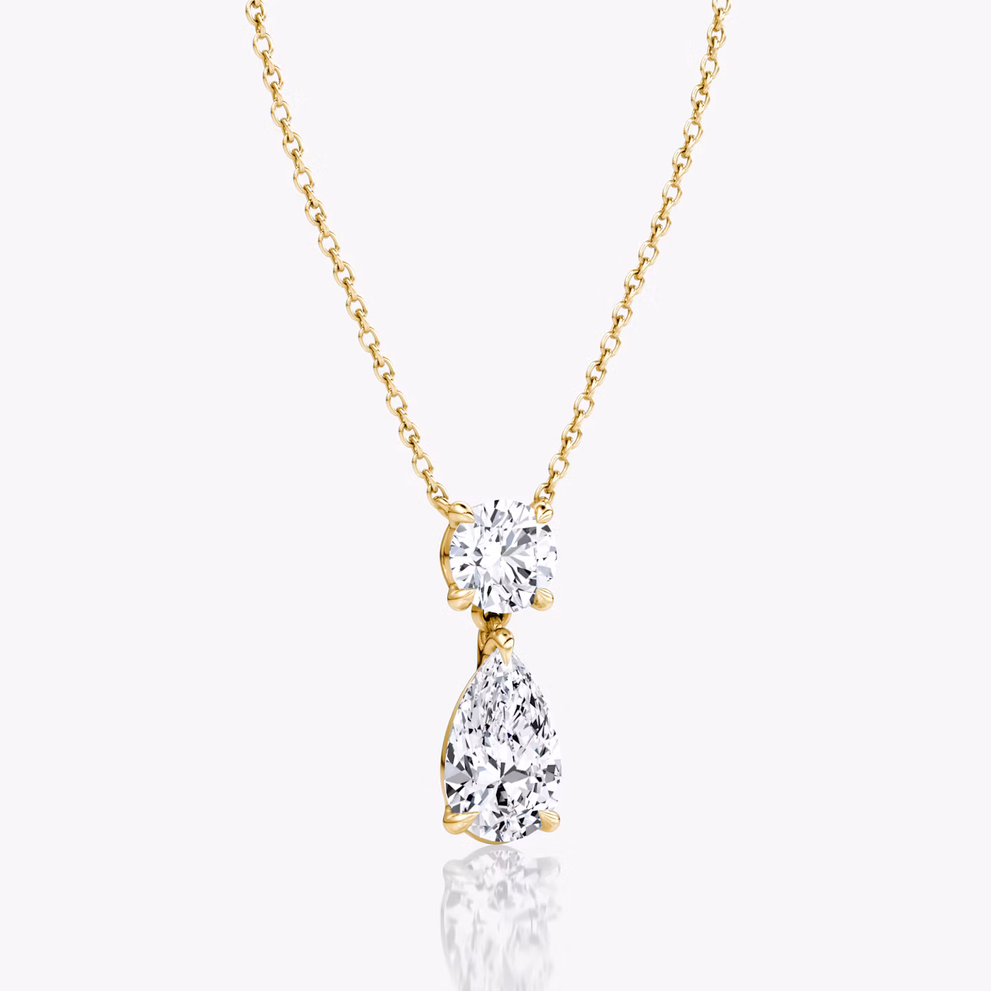 Signature Duo Drop Necklace | Round Brilliant and Pear | 14k | Yellow Gold | caratWeight: 3ct