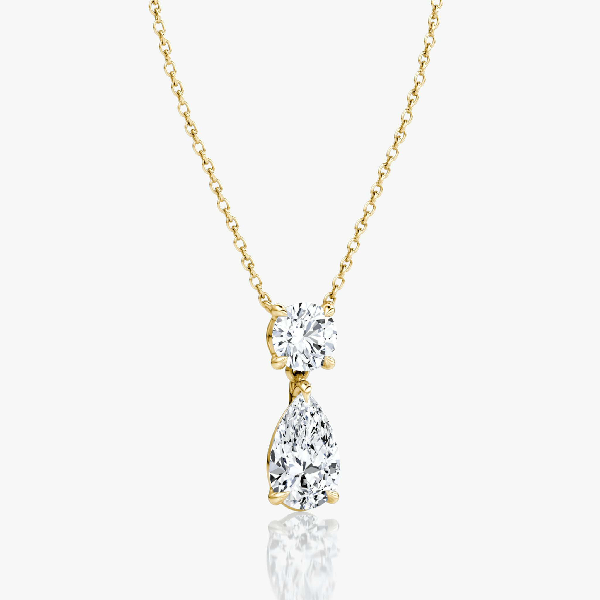 Signature Duo Drop Necklace | Round Brilliant and Pear | 14k | Yellow Gold | caratWeight: 3ct