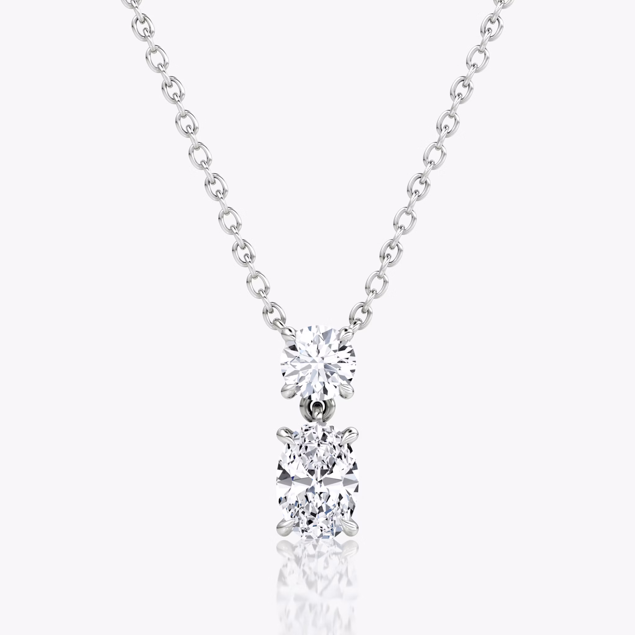 Signature Duo Drop Necklace | Round Brilliant and Oval | 14k | White Gold | caratWeight: 0.75ct