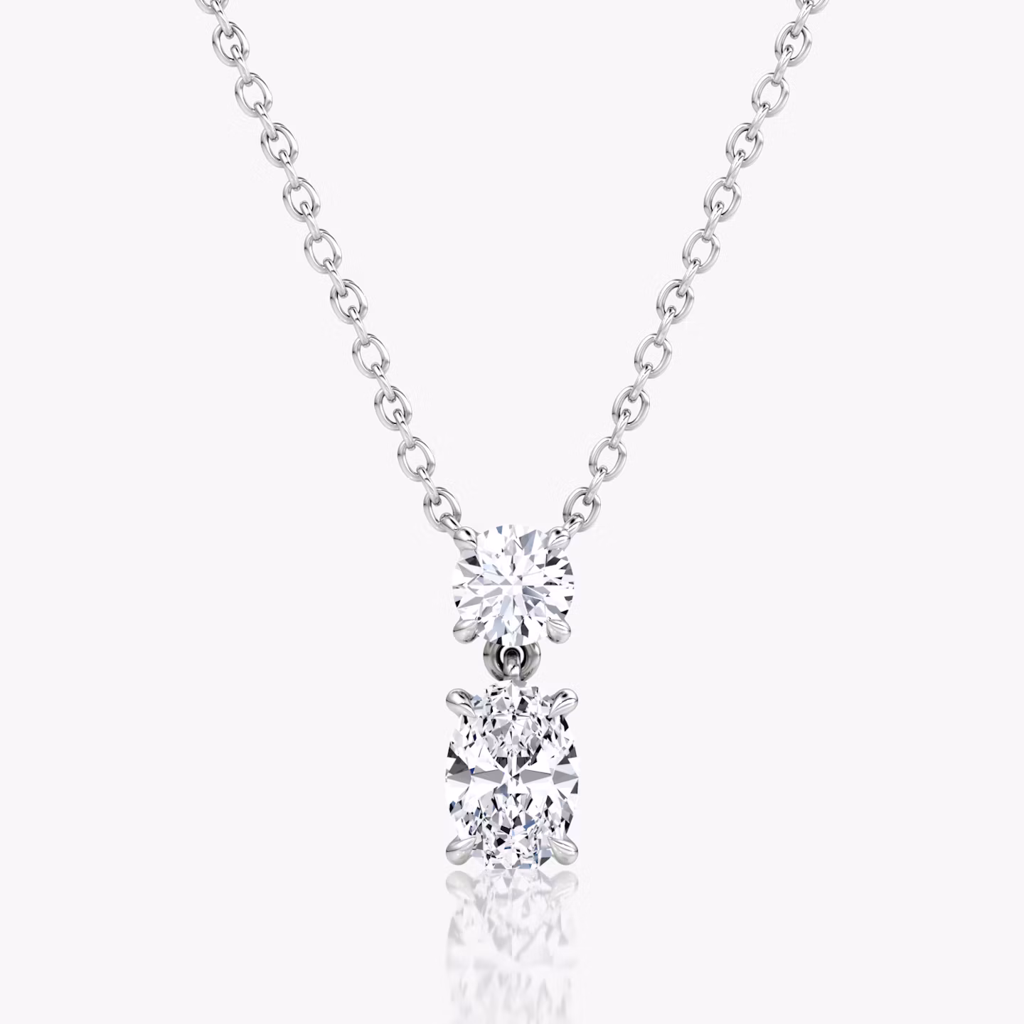 Signature Duo Drop Necklace | Round Brilliant and Oval | 14k | White Gold | caratWeight: 0.75ct