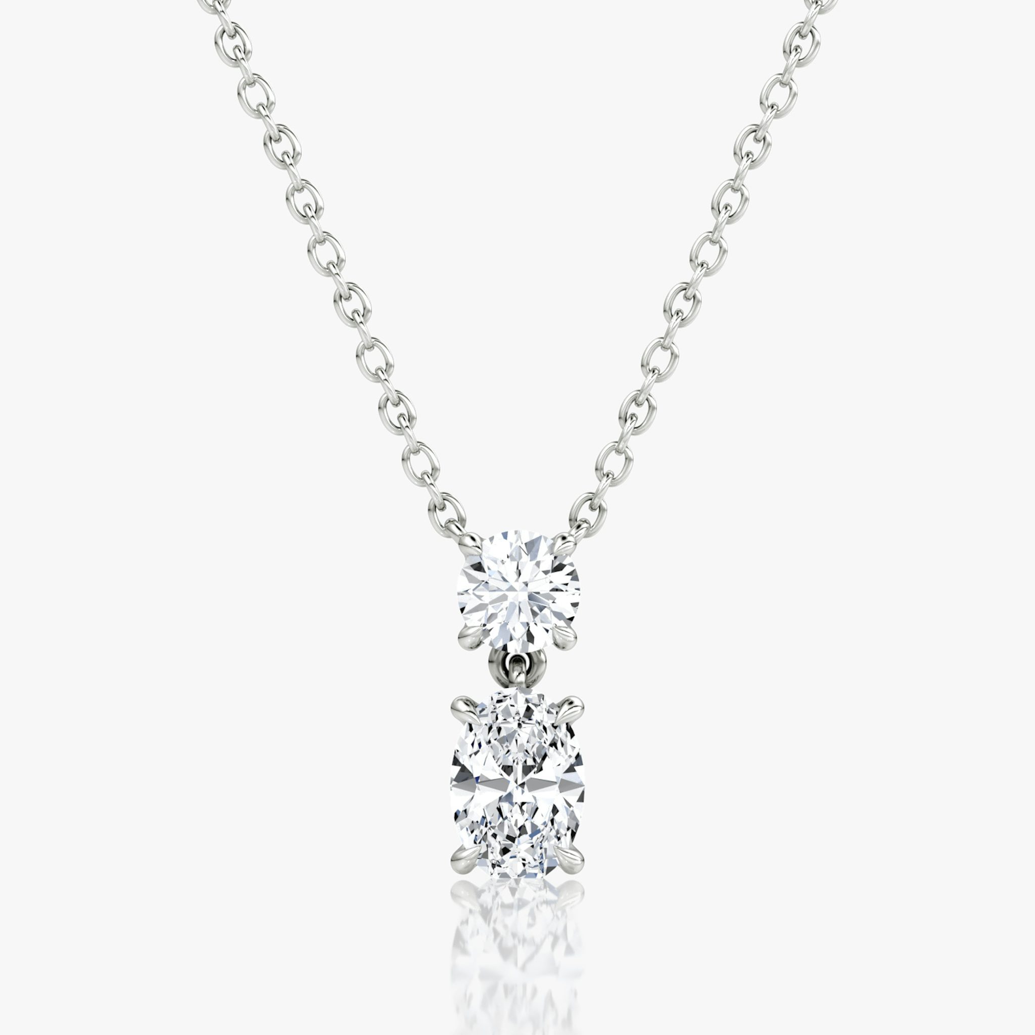 Signature Duo Drop Necklace | Round Brilliant and Oval | 14k | White Gold | caratWeight: 0.75ct