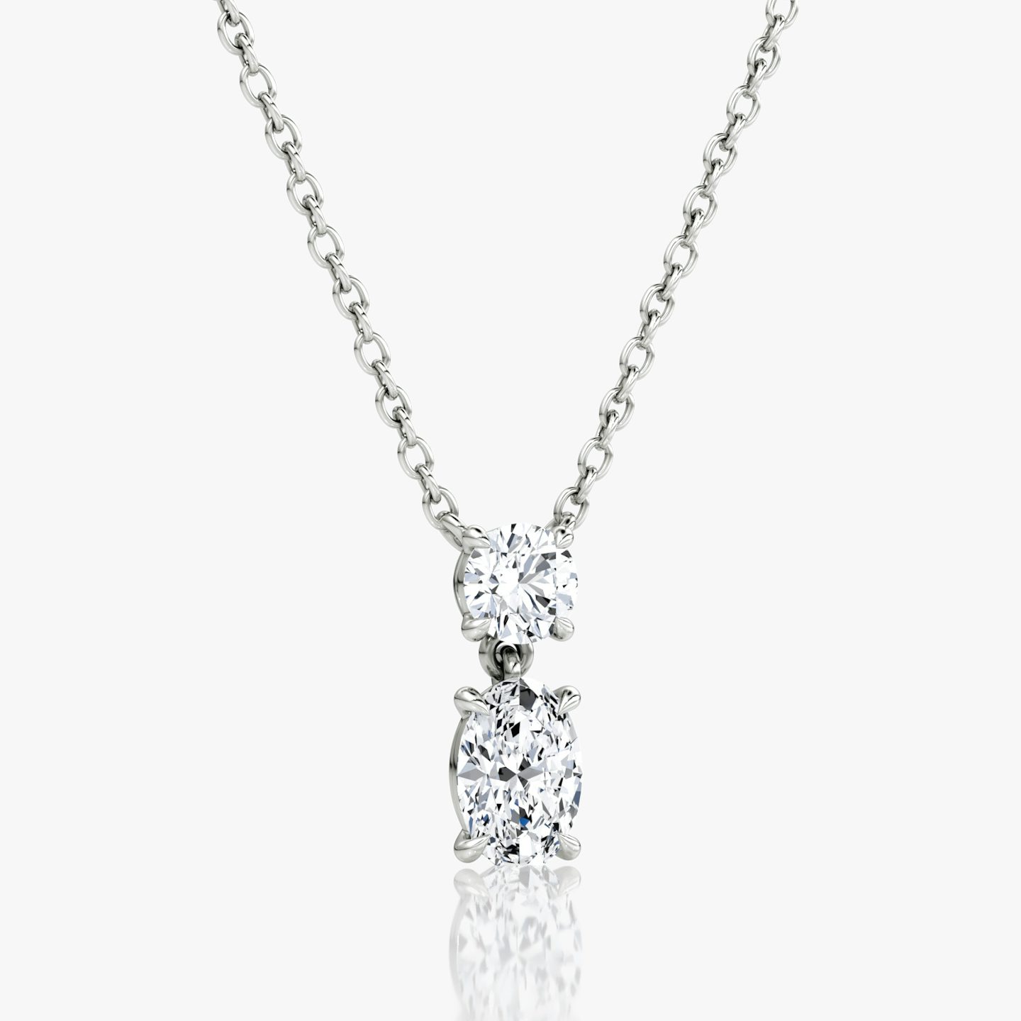 Signature Duo Drop Necklace | Round Brilliant and Oval | 14k | White Gold | caratWeight: 0.75ct