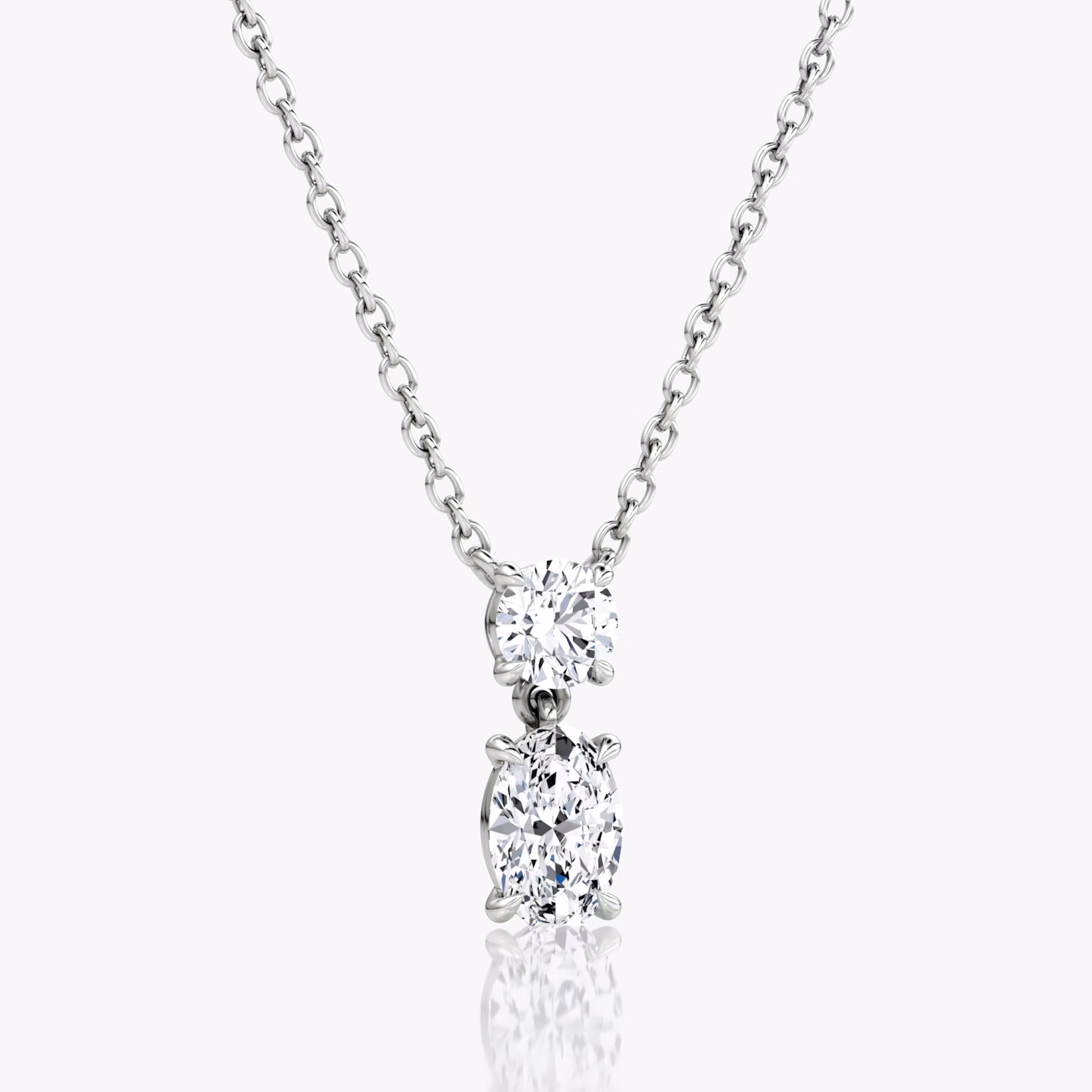 Signature Duo Drop Necklace | Round Brilliant and Oval | 14k | White Gold | caratWeight: 0.75ct