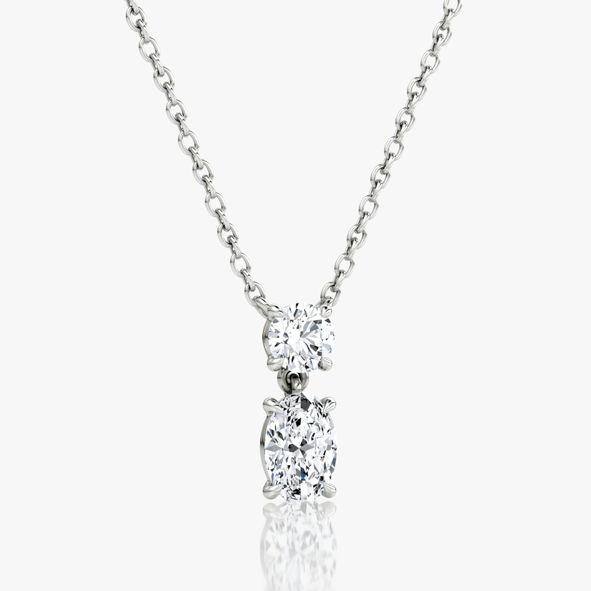 Signature Duo Drop Necklace | Round Brilliant and Oval | 14k | White Gold | caratWeight: 0.75ct