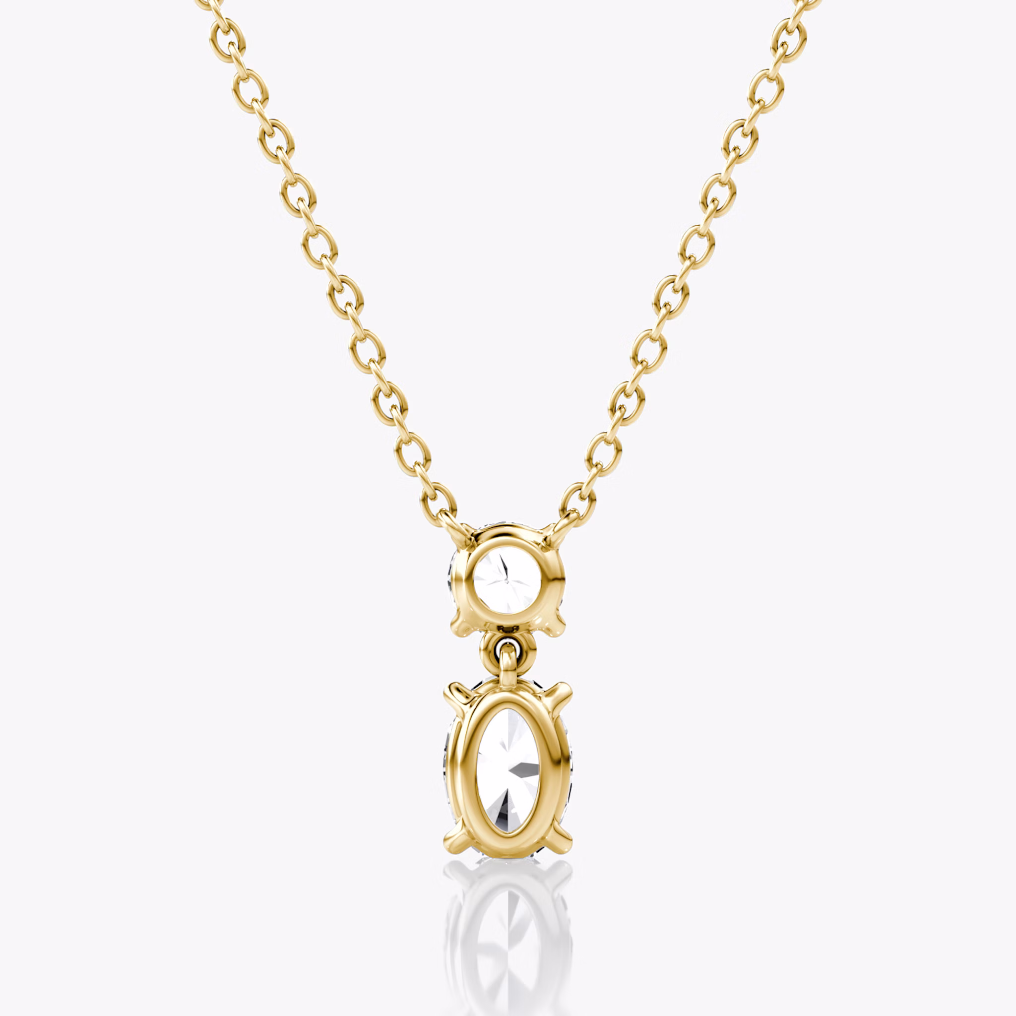 Signature Duo Drop Necklace | Round Brilliant and Oval | 14k | Yellow Gold | caratWeight: 0.75ct