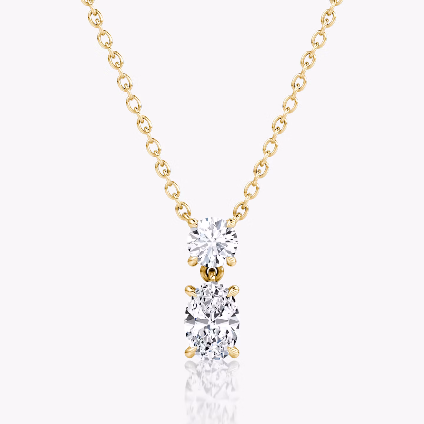 Signature Duo Drop Necklace | Round Brilliant and Oval | 14k | Yellow Gold | caratWeight: 0.75ct
