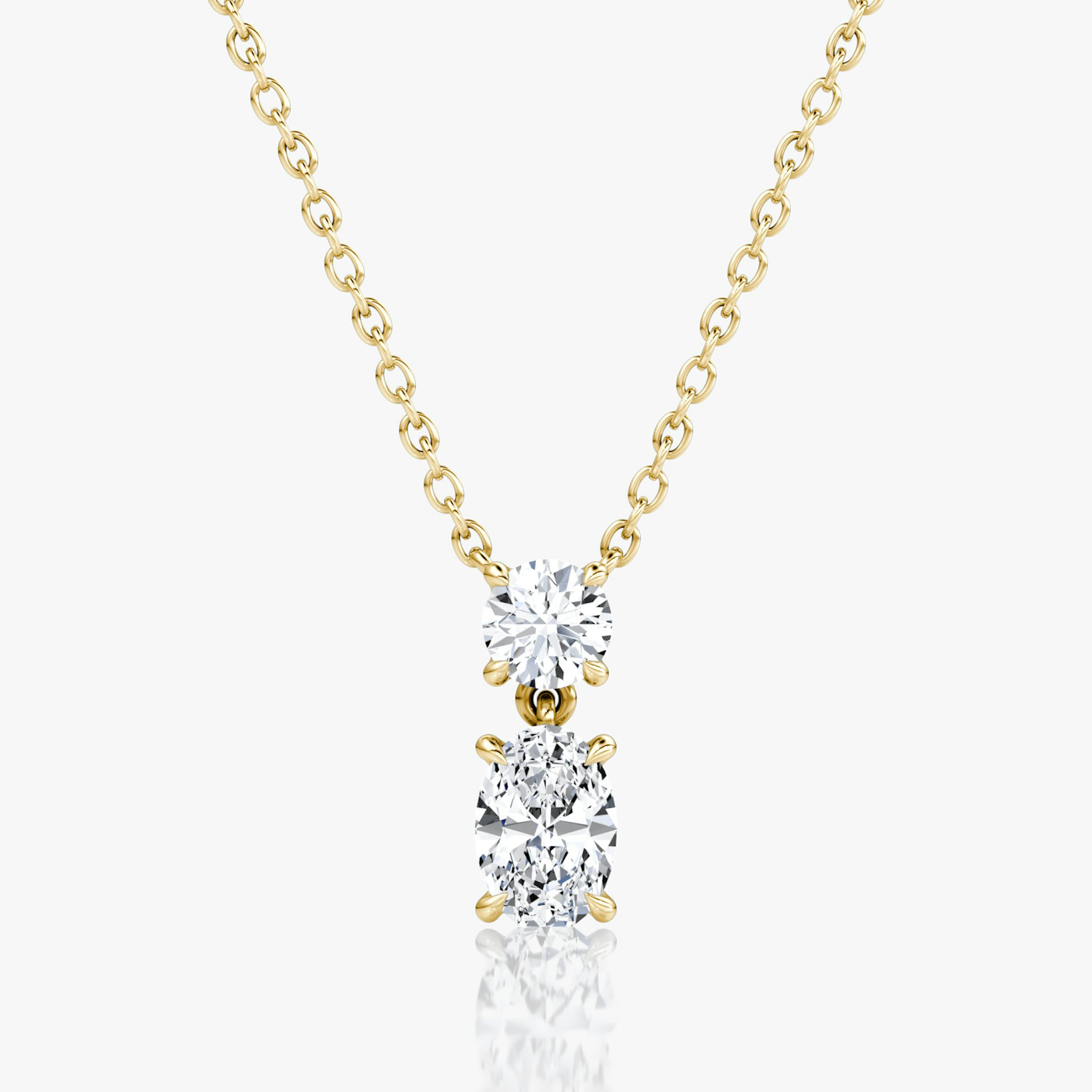 Signature Duo Drop Necklace | Round Brilliant and Oval | 14k | Yellow Gold | caratWeight: 0.75ct