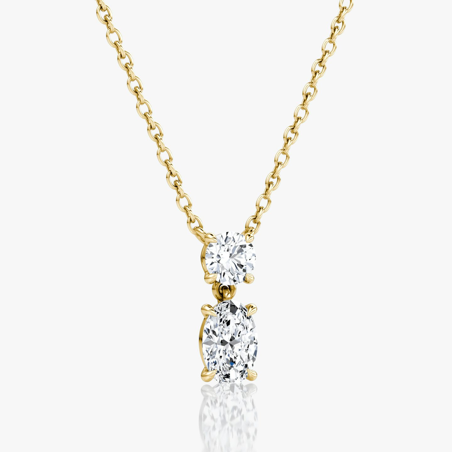 Signature Duo Drop Necklace | Round Brilliant and Oval | 14k | Yellow Gold | caratWeight: 0.75ct