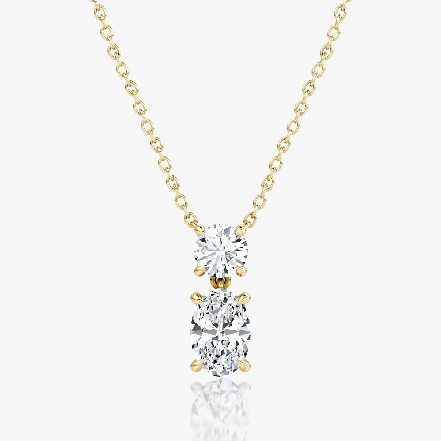 Signature Duo Drop Necklace | Round Brilliant and Oval | 14k | Yellow Gold | caratWeight: 1.50ct