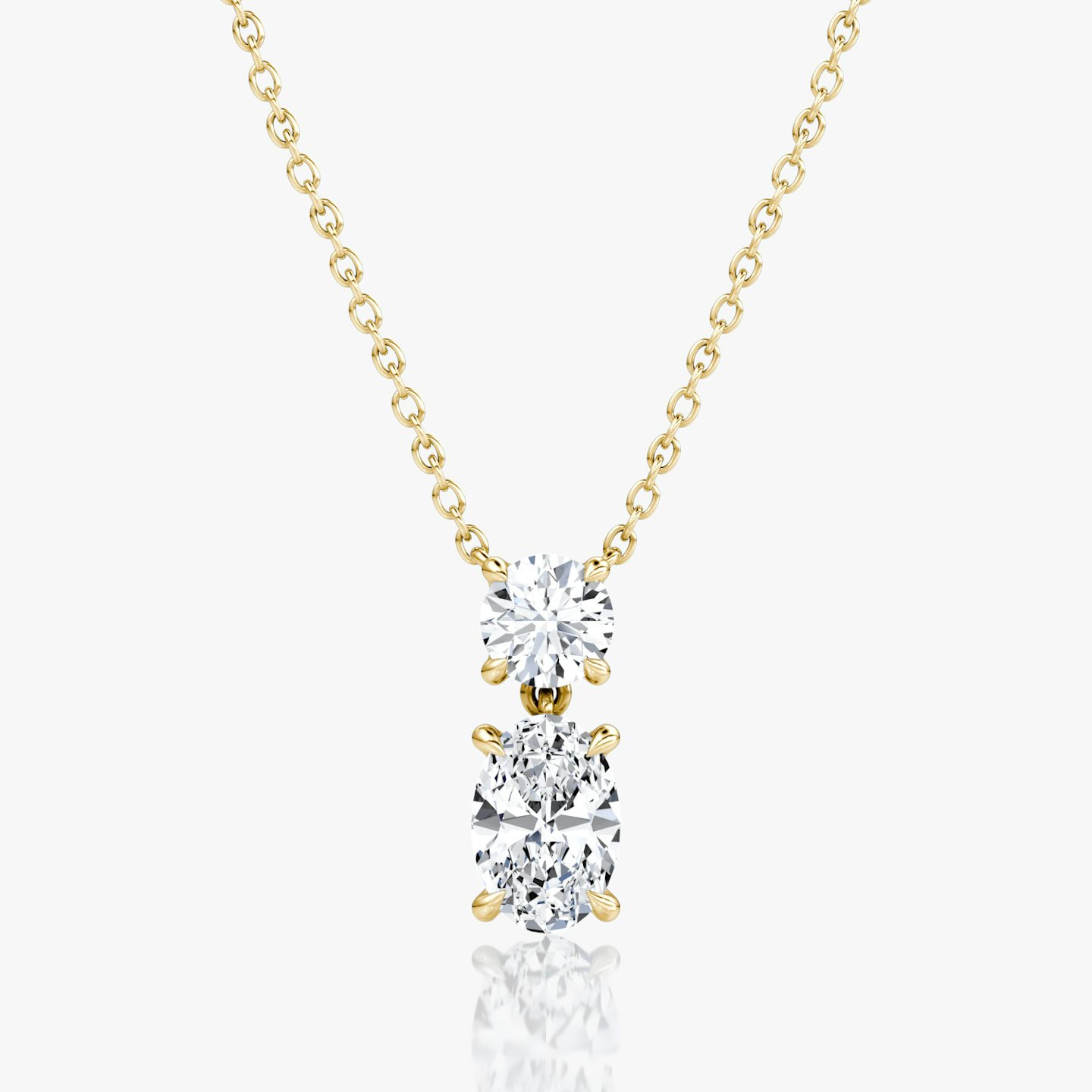 Signature Duo Drop Necklace | Round Brilliant and Oval | 14k | Yellow Gold | caratWeight: 1.50ct