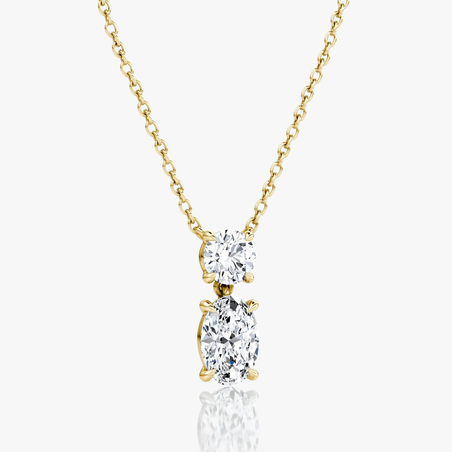 Signature Duo Drop Necklace | Round Brilliant and Oval | 14k | Yellow Gold | caratWeight: 1.50ct