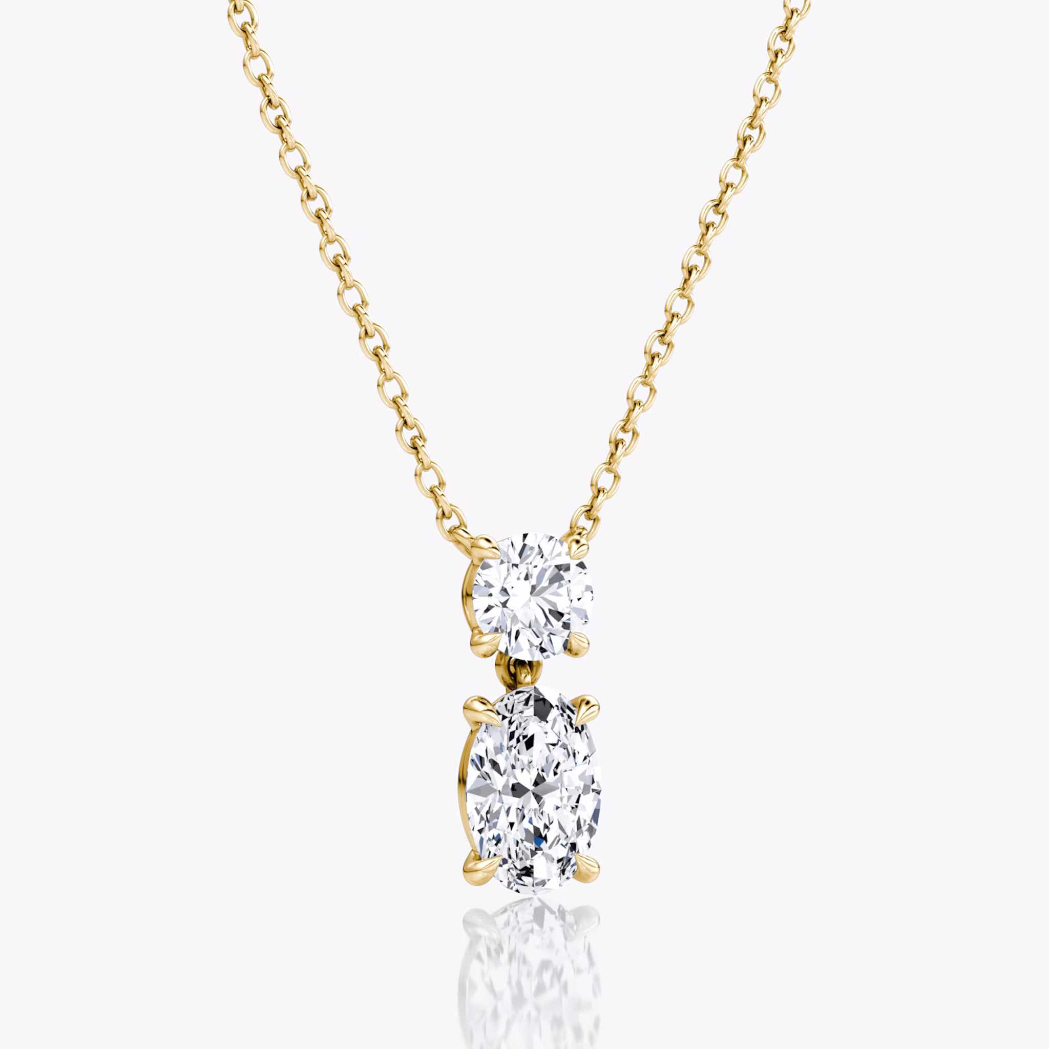 Signature Duo Drop Necklace | Round Brilliant and Oval | 14k | Yellow Gold | caratWeight: 1.50ct