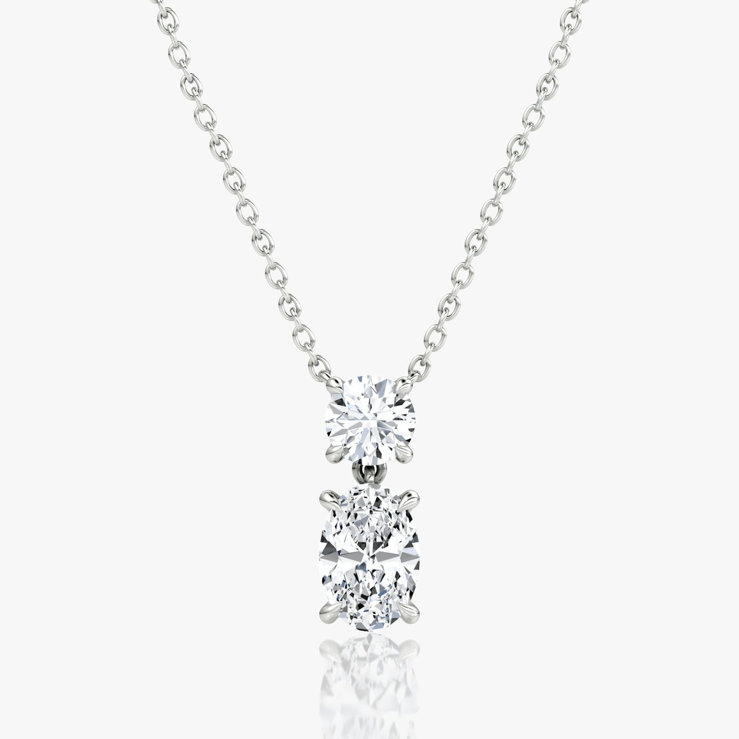 Signature Duo Drop Necklace | Round Brilliant and Oval | 14k | White Gold | caratWeight: 1.50ct
