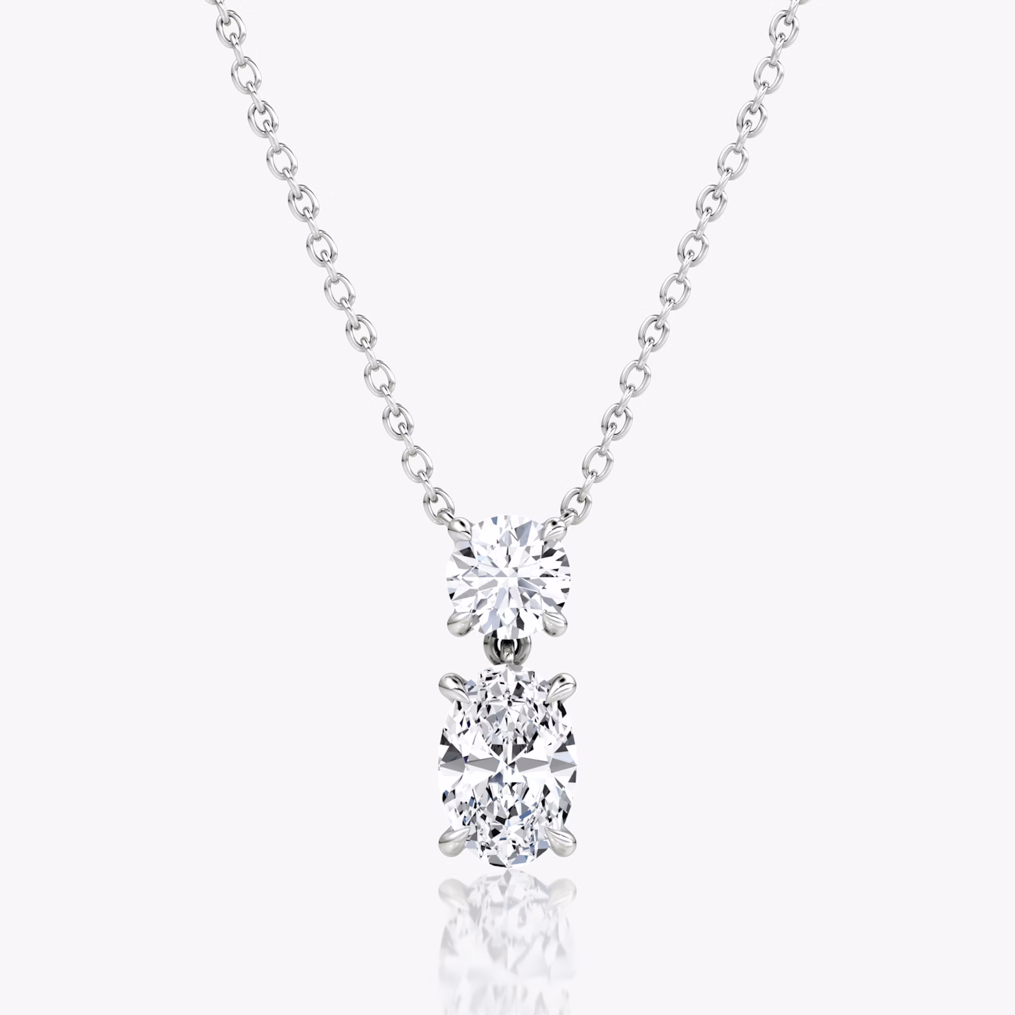 Signature Duo Drop Necklace | Round Brilliant and Oval | 14k | White Gold | caratWeight: 1.50ct