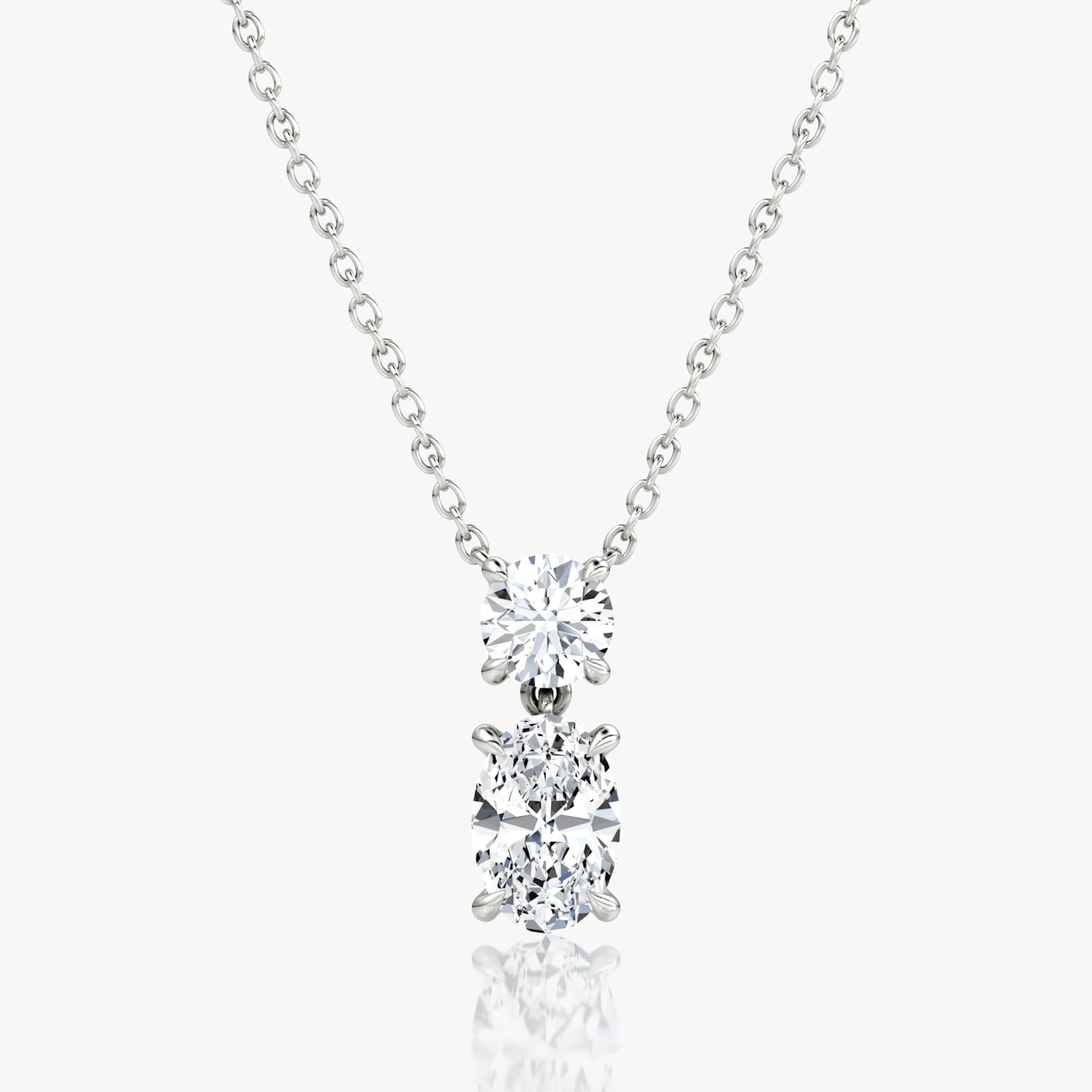 Signature Duo Drop Necklace | Round Brilliant and Oval | 14k | White Gold | caratWeight: 1.50ct